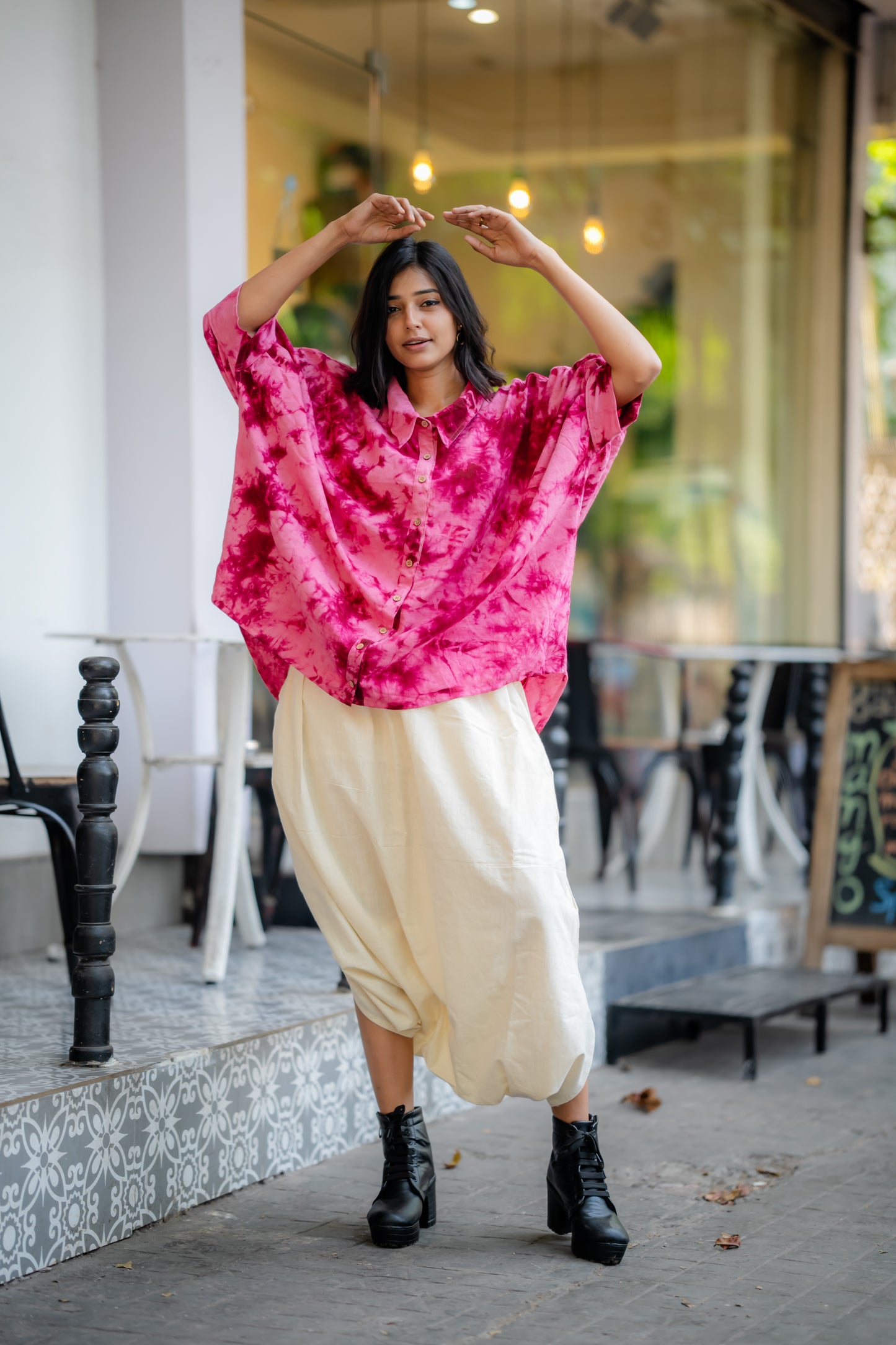 Pure Khadi Oversized Shirt ( Pink Maroon Tie Dye)