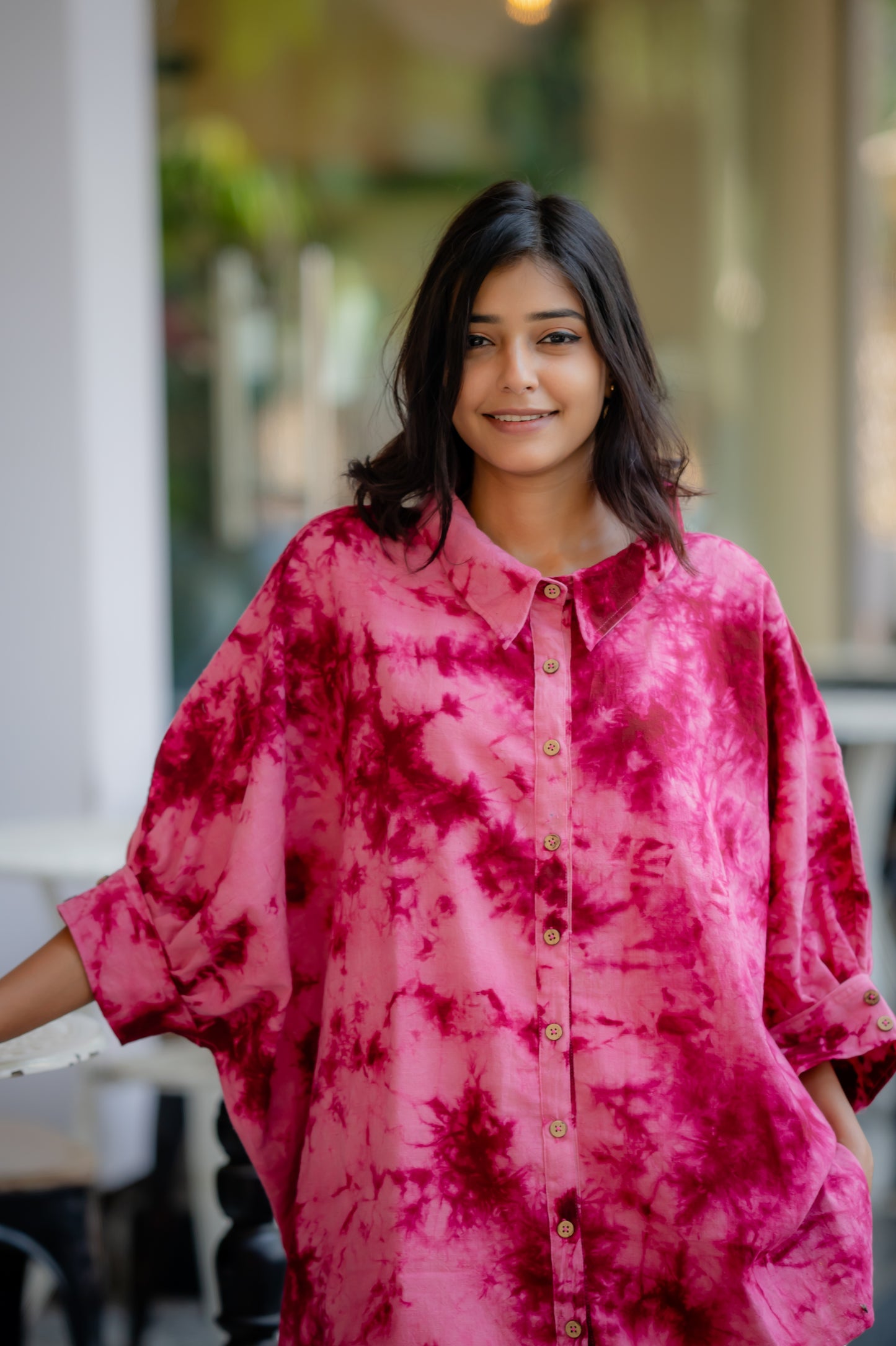 Pure Khadi Oversized Shirt ( Pink Maroon Tie Dye)