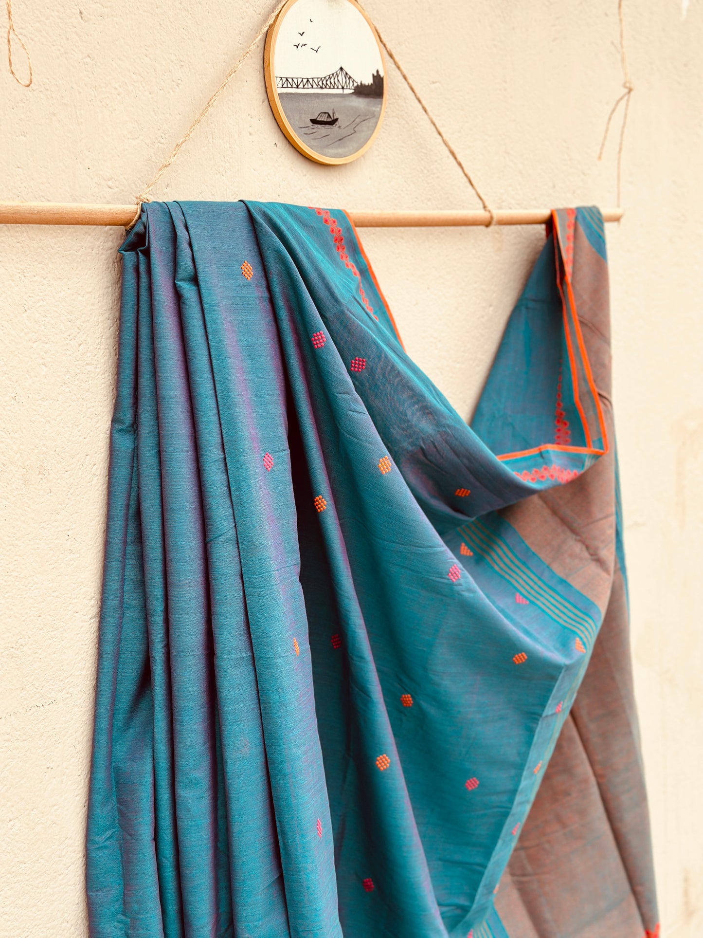 Handwoven Pure Bengal Cotton Saree ( Turquoise dual tone )