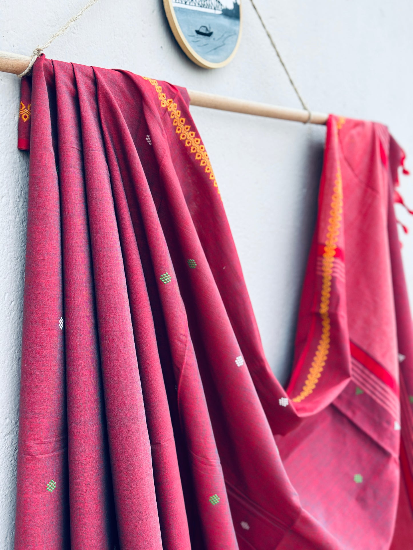 Handwoven Pure Bengal Cotton Saree ( Maroon and Blue Dual Tone)