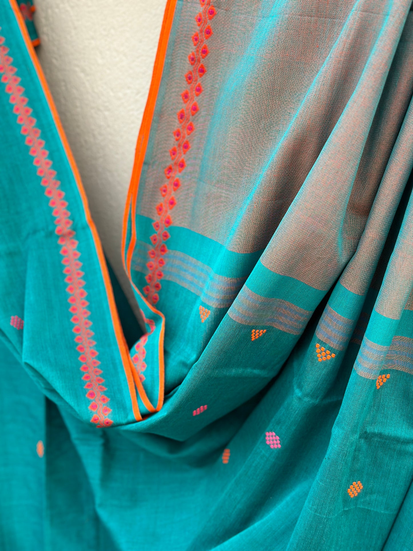 Handwoven Pure Bengal Cotton Saree ( Turquoise )