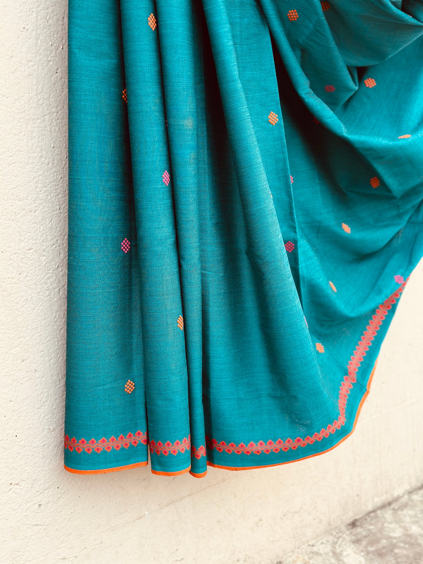 Handwoven Pure Bengal Cotton Saree ( Turquoise )