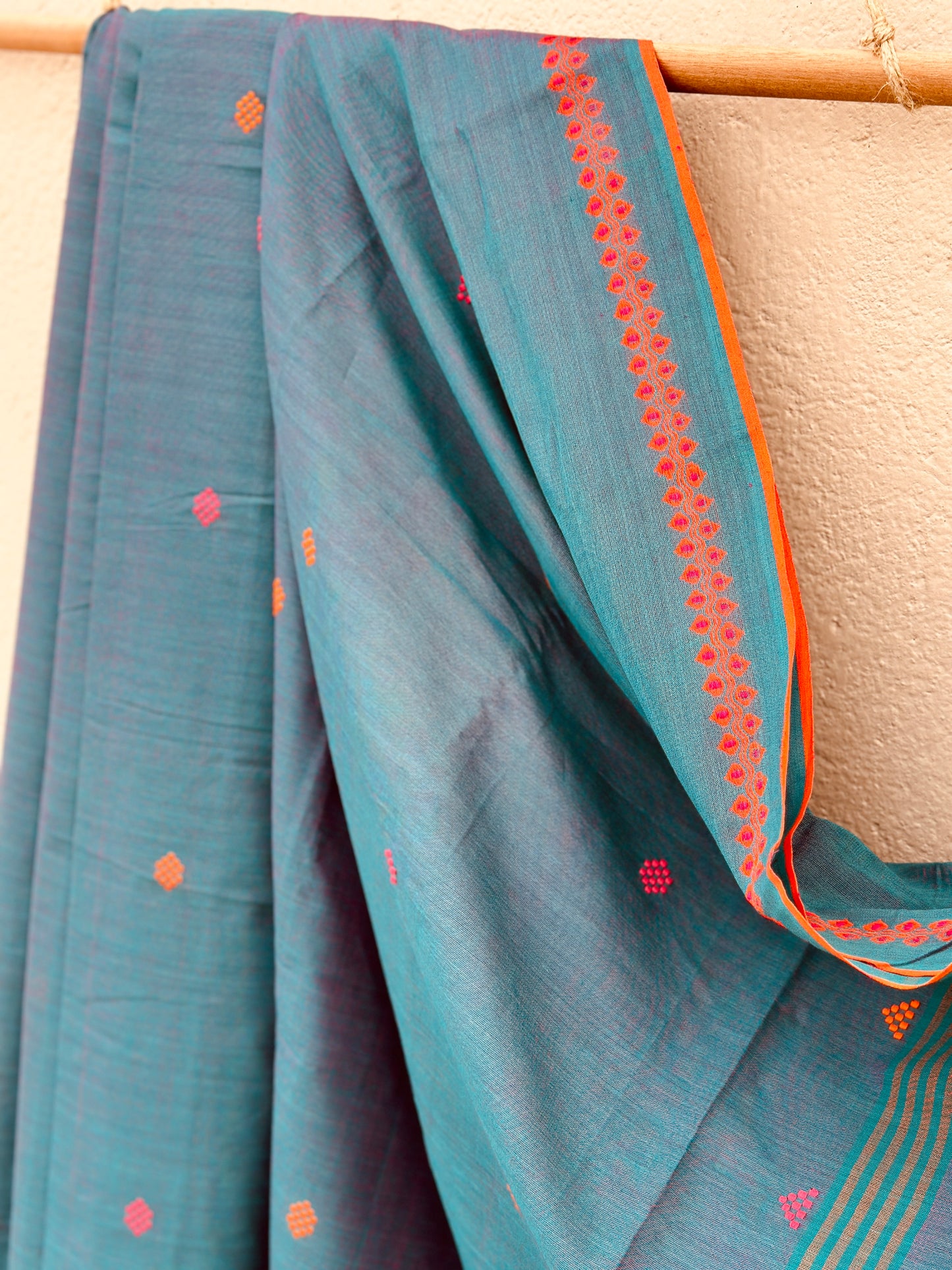 Handwoven Pure Bengal Cotton Saree ( Turquoise dual tone )