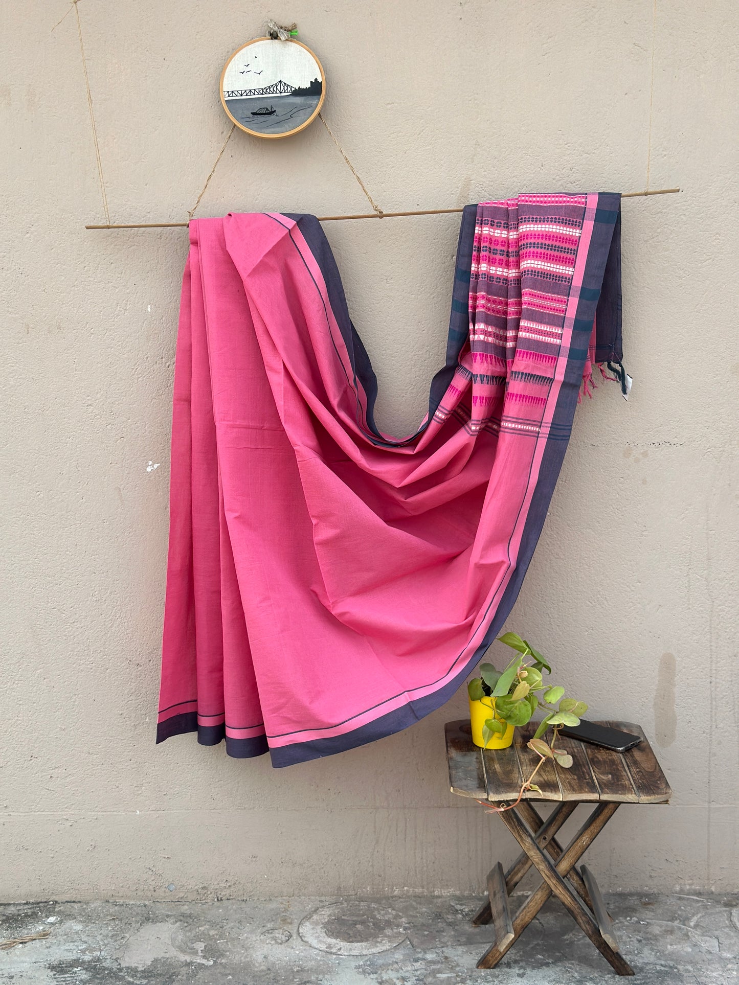 Handwoven Cotton Begampuri Saree Peach Pink