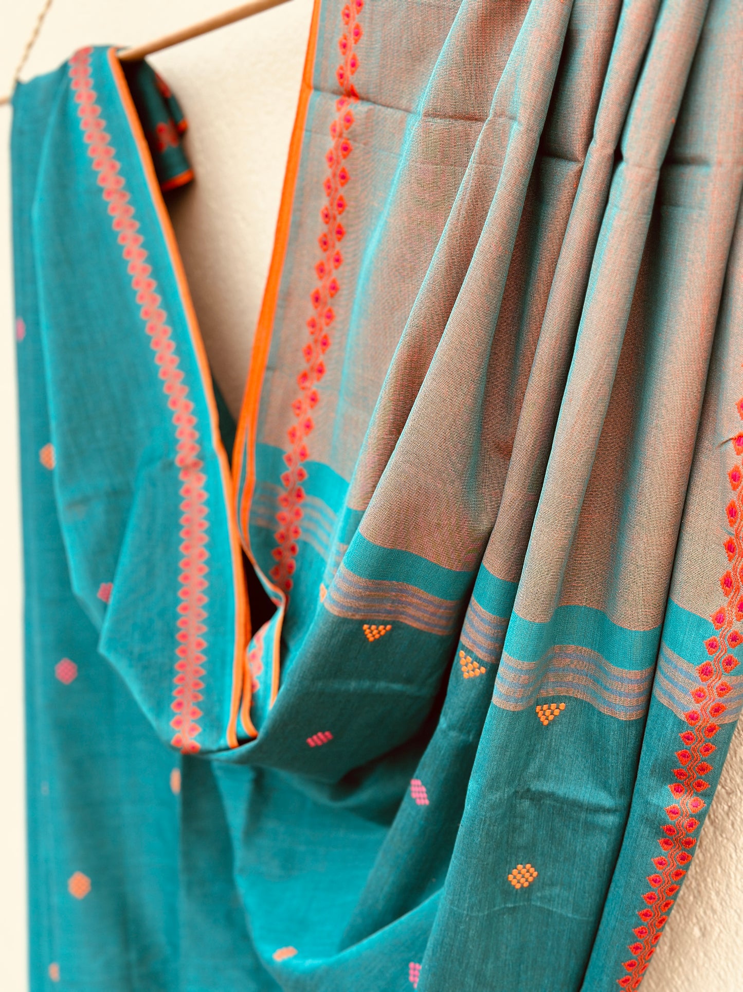 Handwoven Pure Bengal Cotton Saree ( Turquoise )