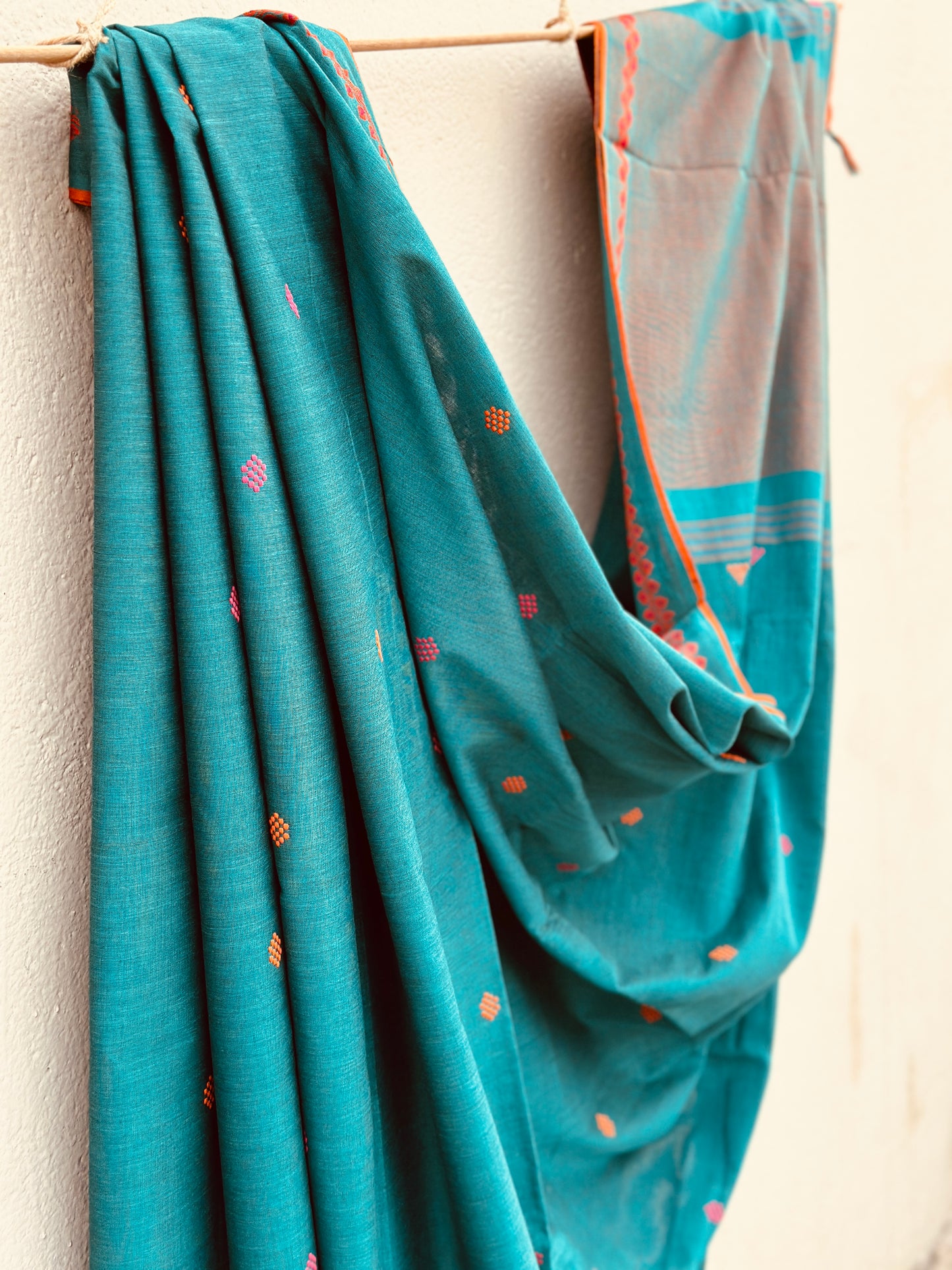 Handwoven Pure Bengal Cotton Saree ( Turquoise )