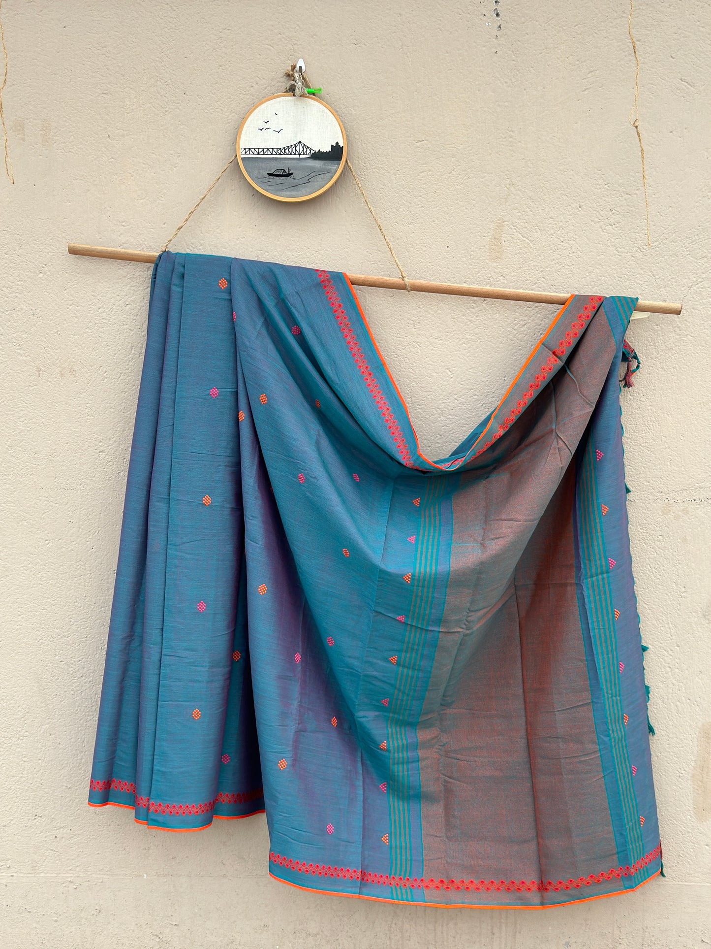 Handwoven Pure Bengal Cotton Saree ( Turquoise dual tone )