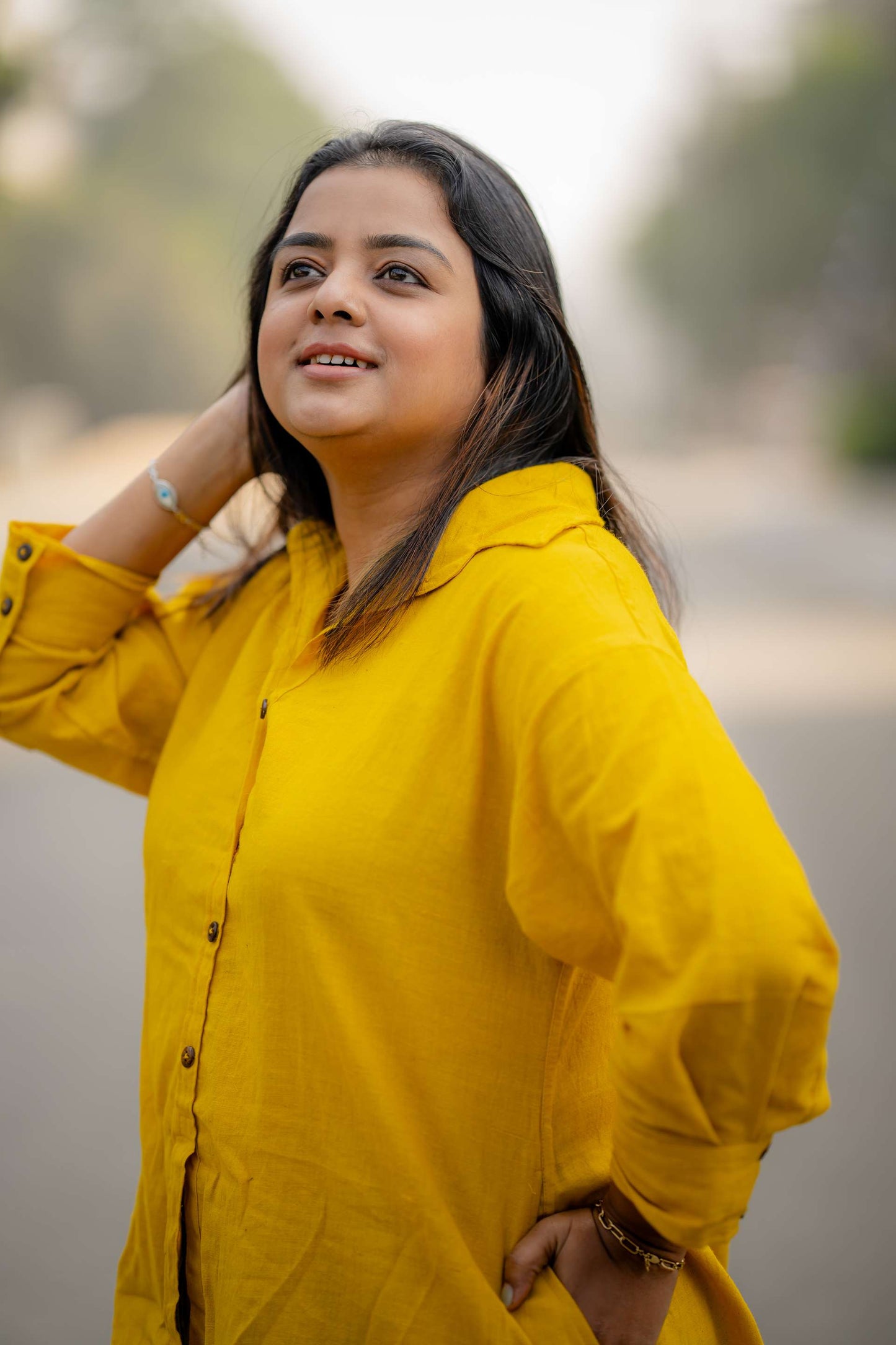 Golden Yellow High Low Khadi Shirt