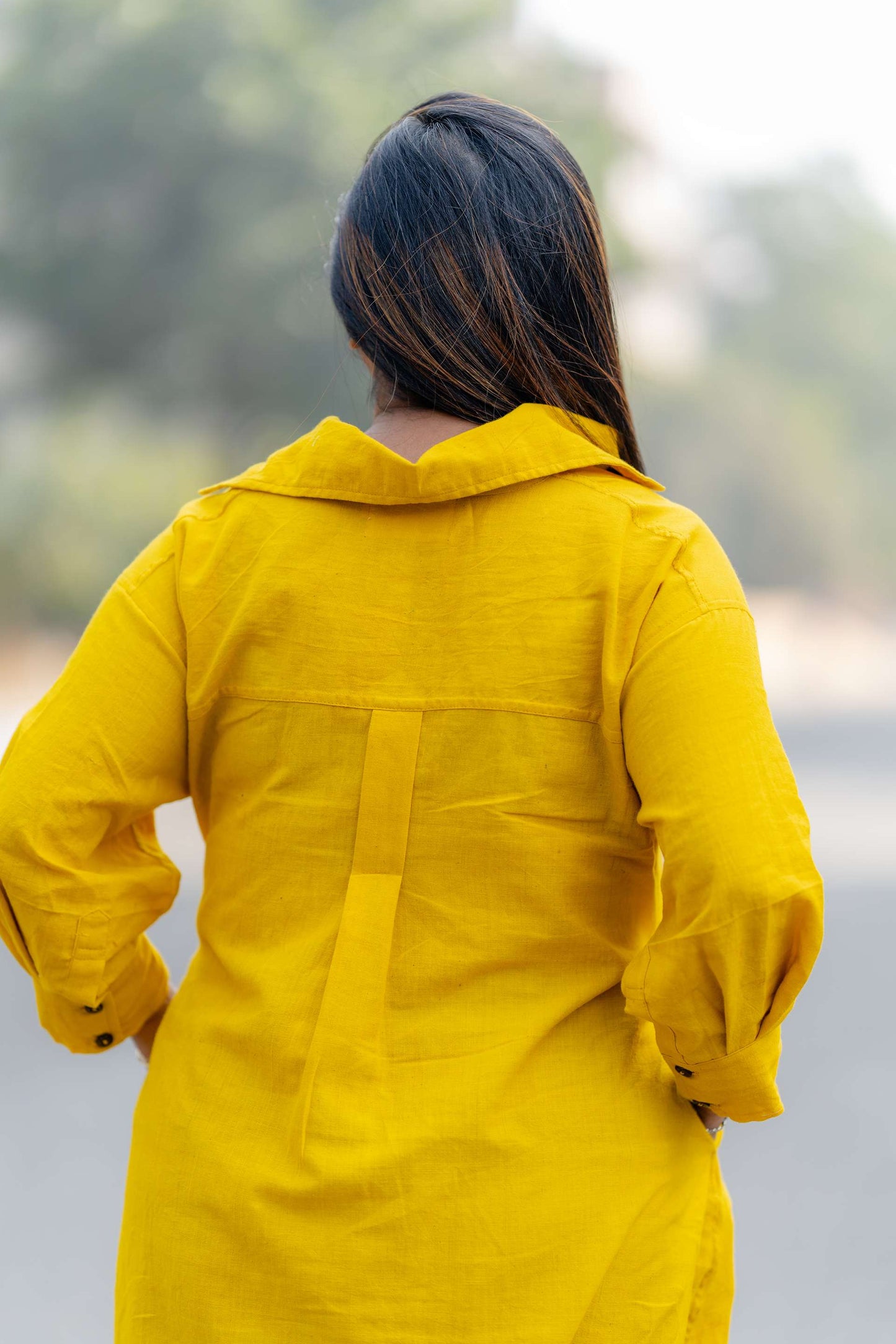 Golden Yellow High Low Khadi Shirt