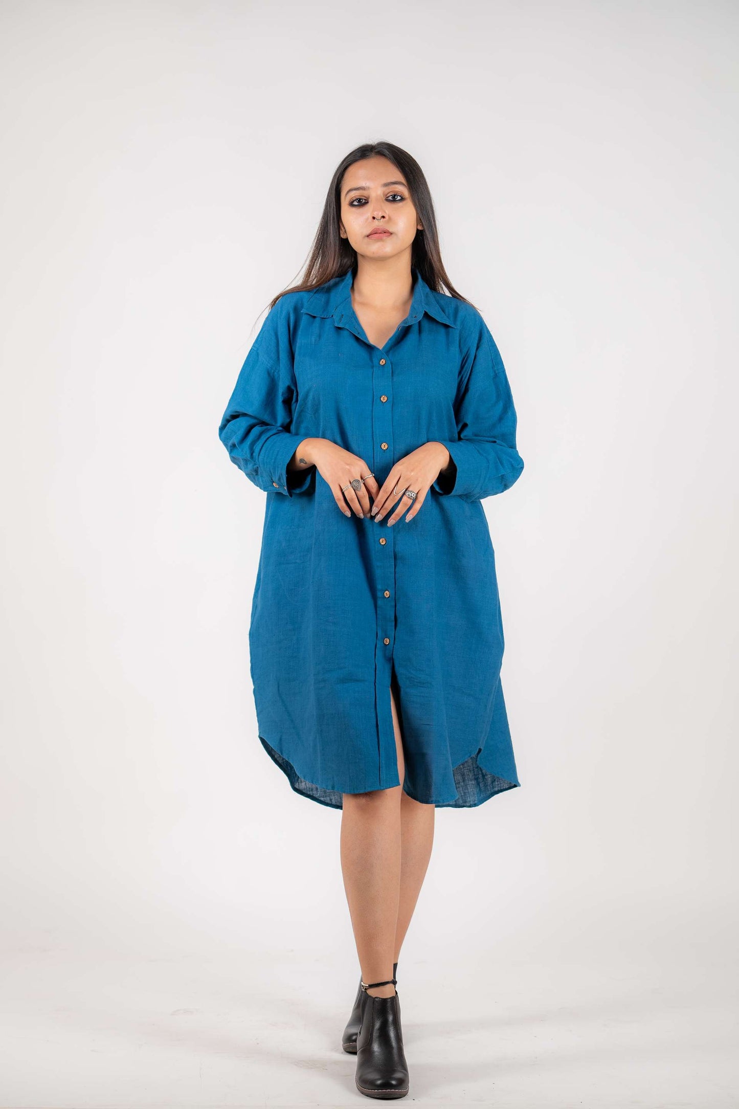 Khadi Anti Fit Shirt Dress ( Blue)