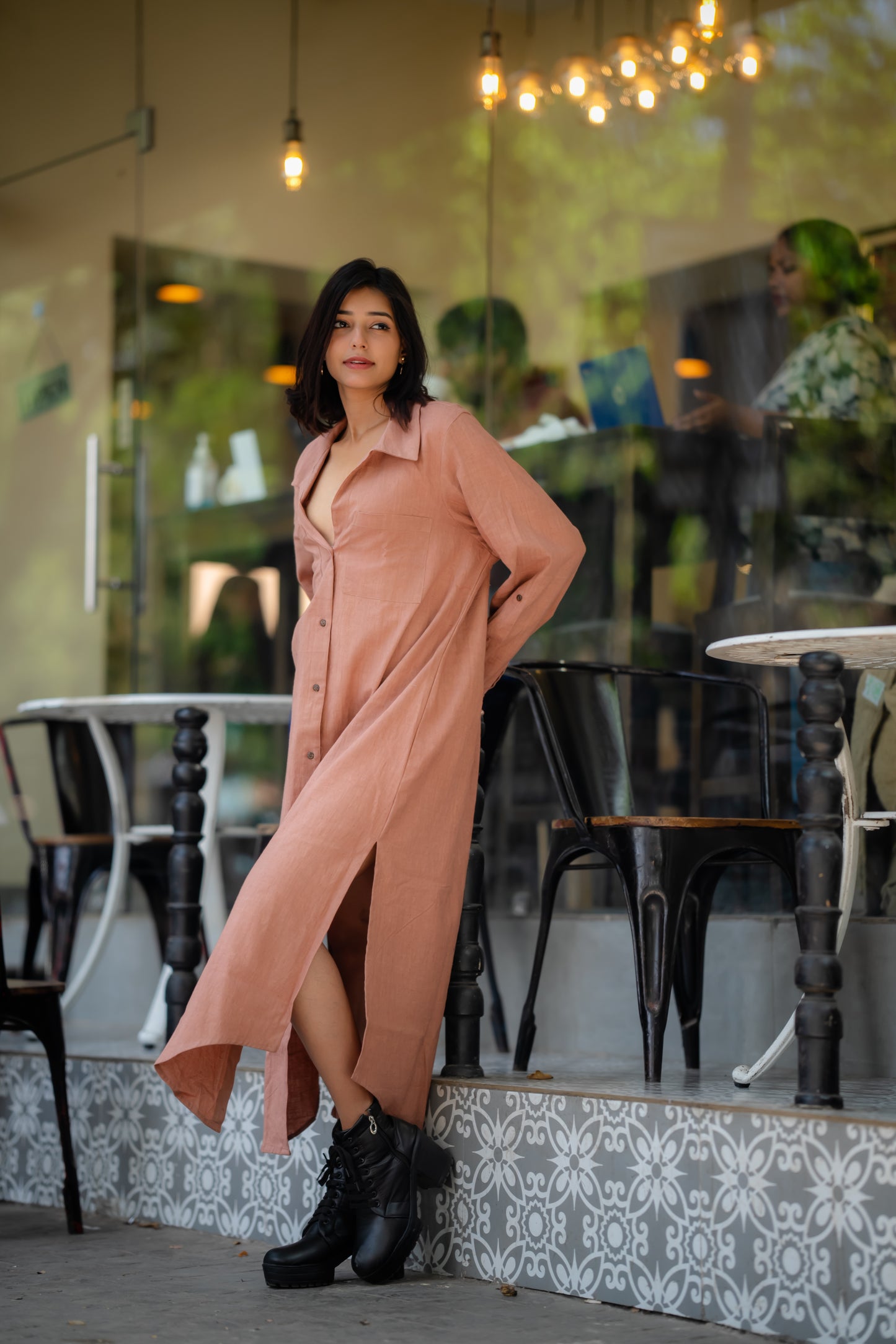 Full Length Khadi Shirt Dress ( Nude Brown Shade)