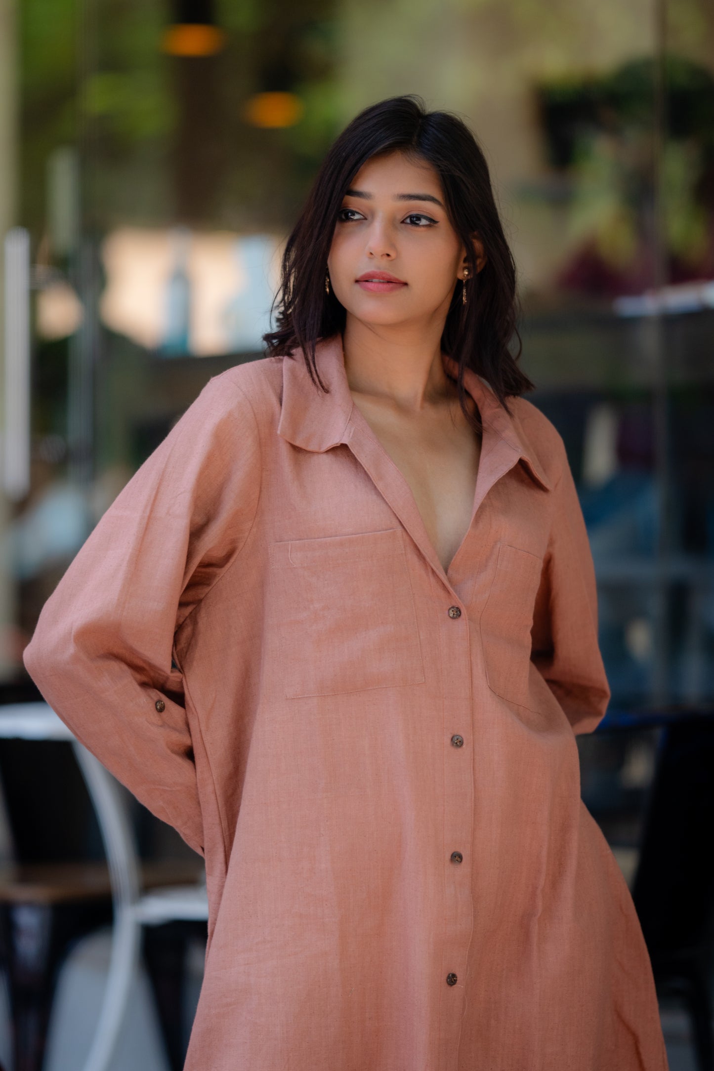 Full Length Khadi Shirt Dress ( Nude Brown Shade)