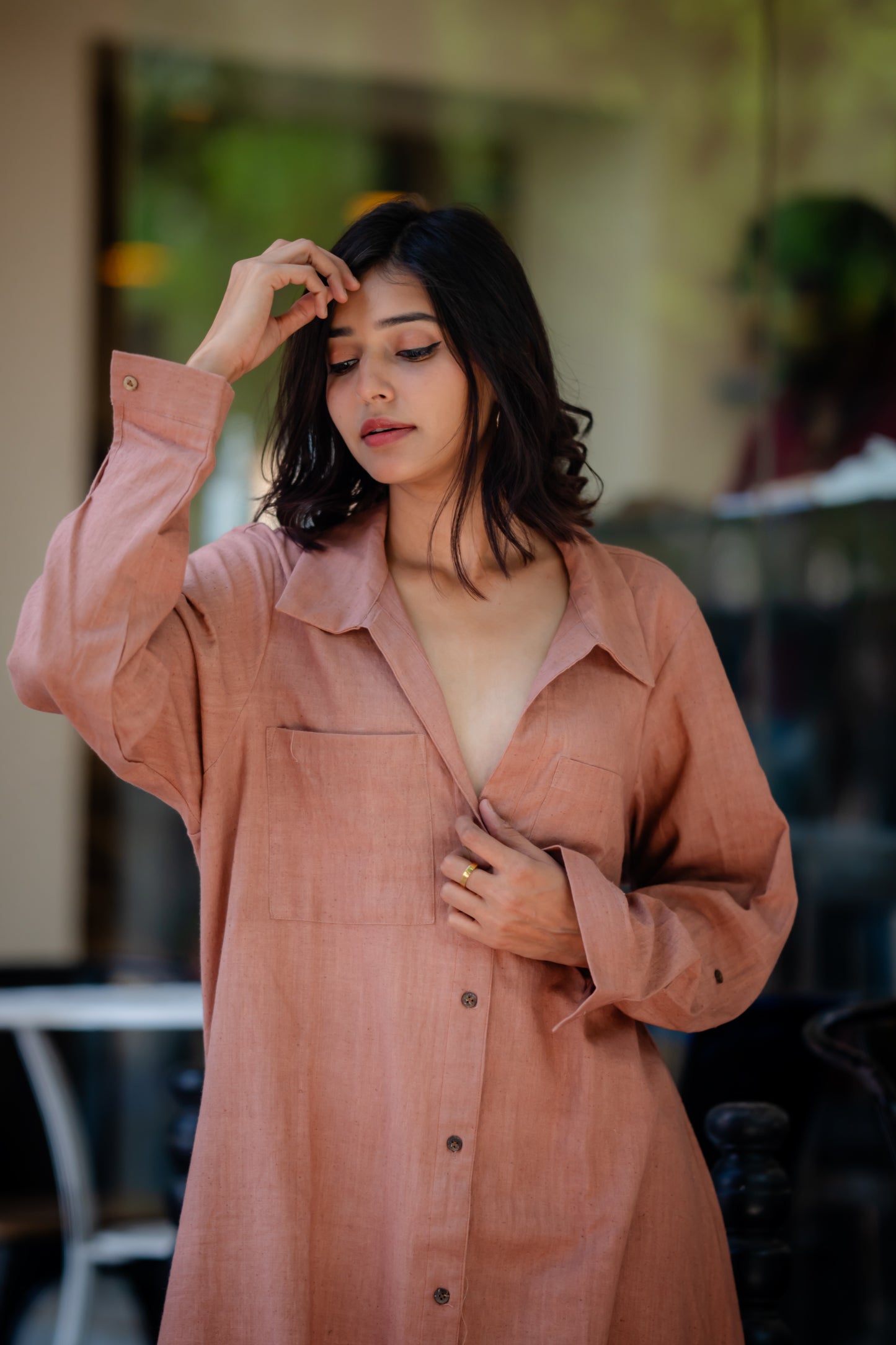 Full Length Khadi Shirt Dress ( Nude Brown Shade)