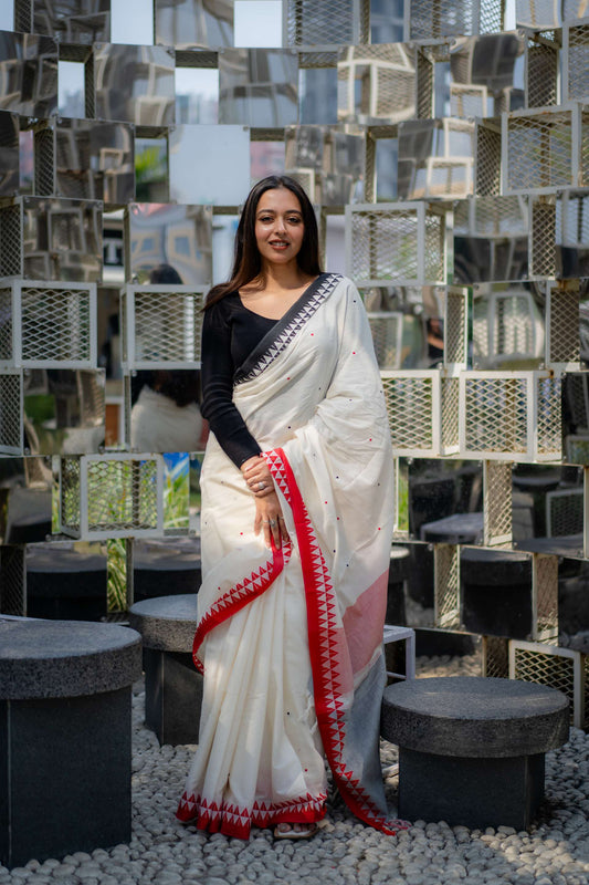 Handwoven Pure Cotton Saree with Ganga Jamuna Border and Butas