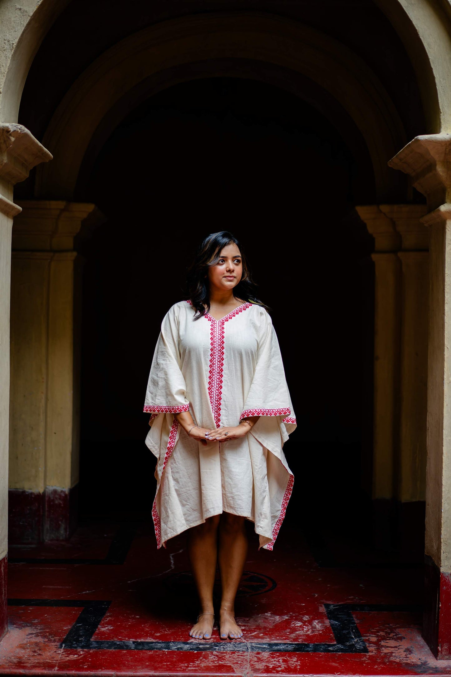 Handspun Khadi Kaftan with Extra Weft Patch Work