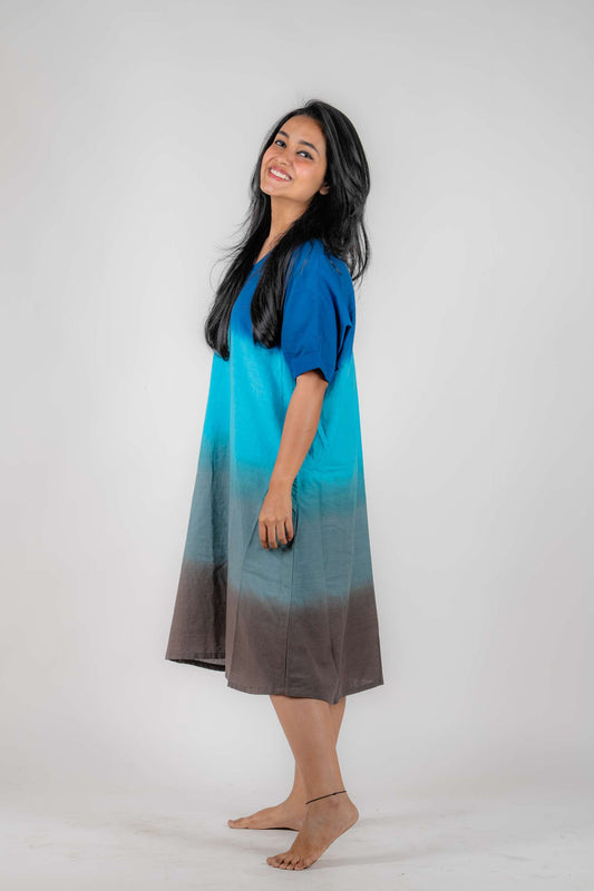 Ombre Hand-dyed Handwoven Khadi Kimono Style Kurta Only ( Aqua Blue Ombre)