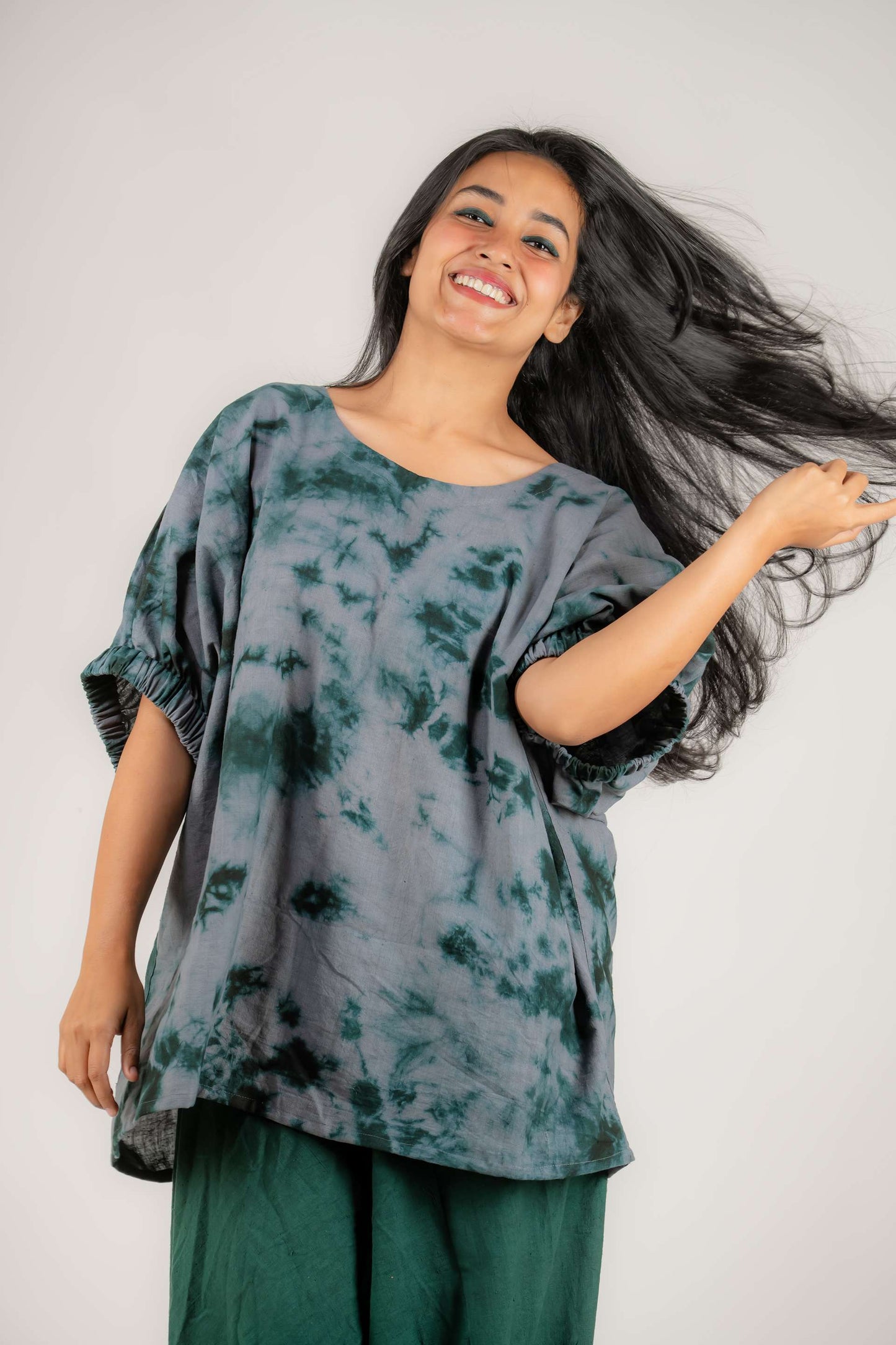 Khadi Tie Dye Anti Fit Top ( Green)