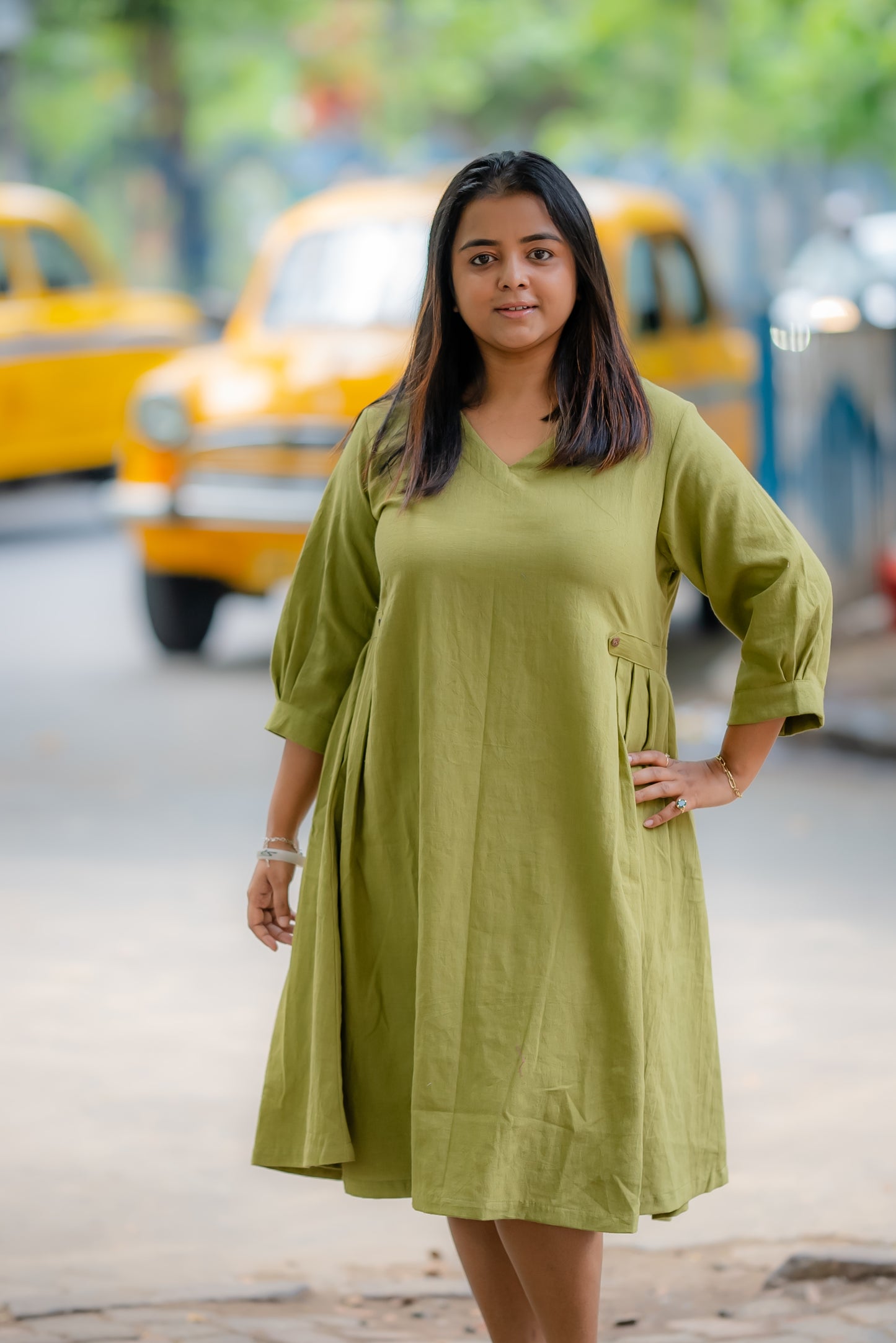 Holiday Series Side Pleated Khadi Dress