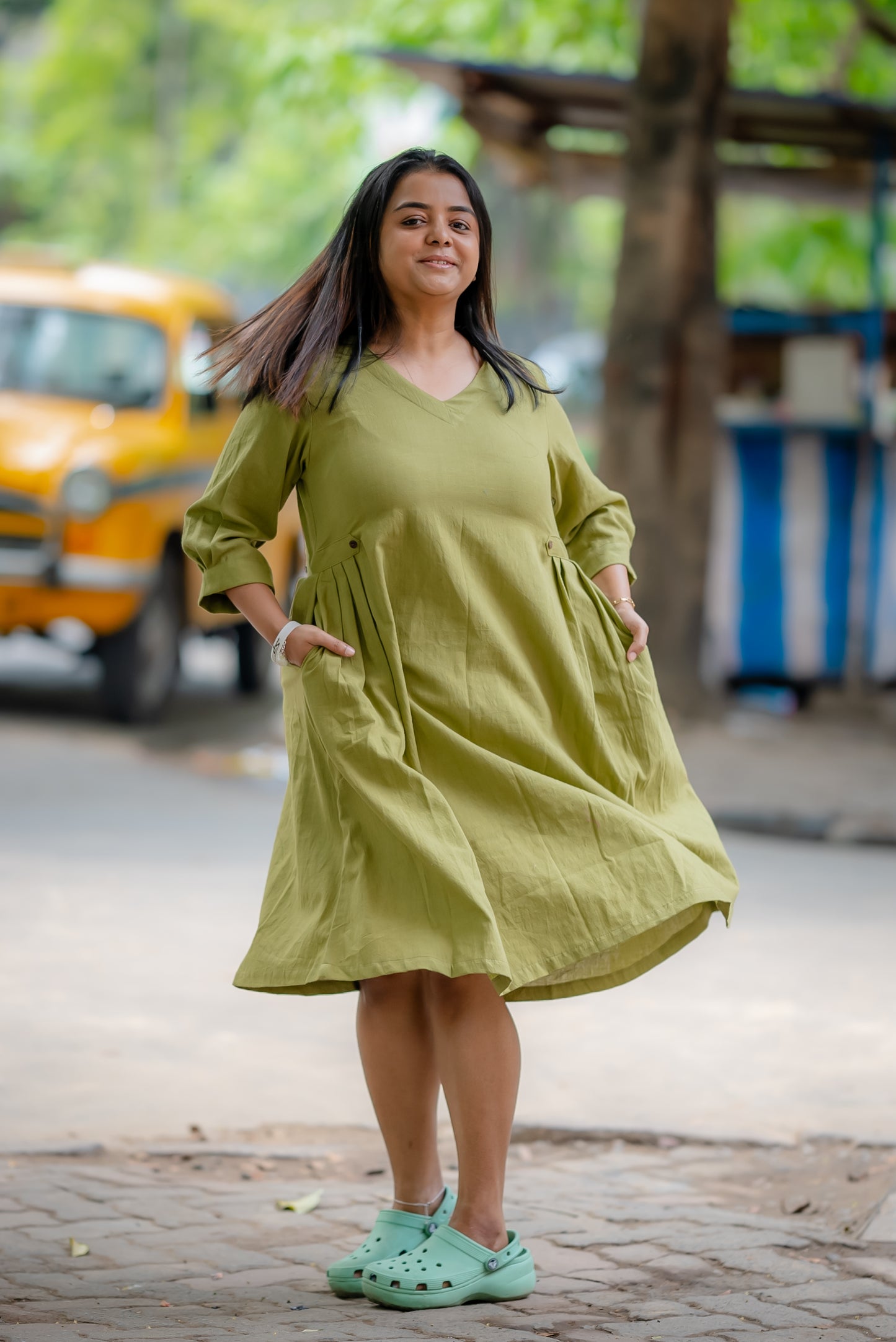 Holiday Series Side Pleated Khadi Dress