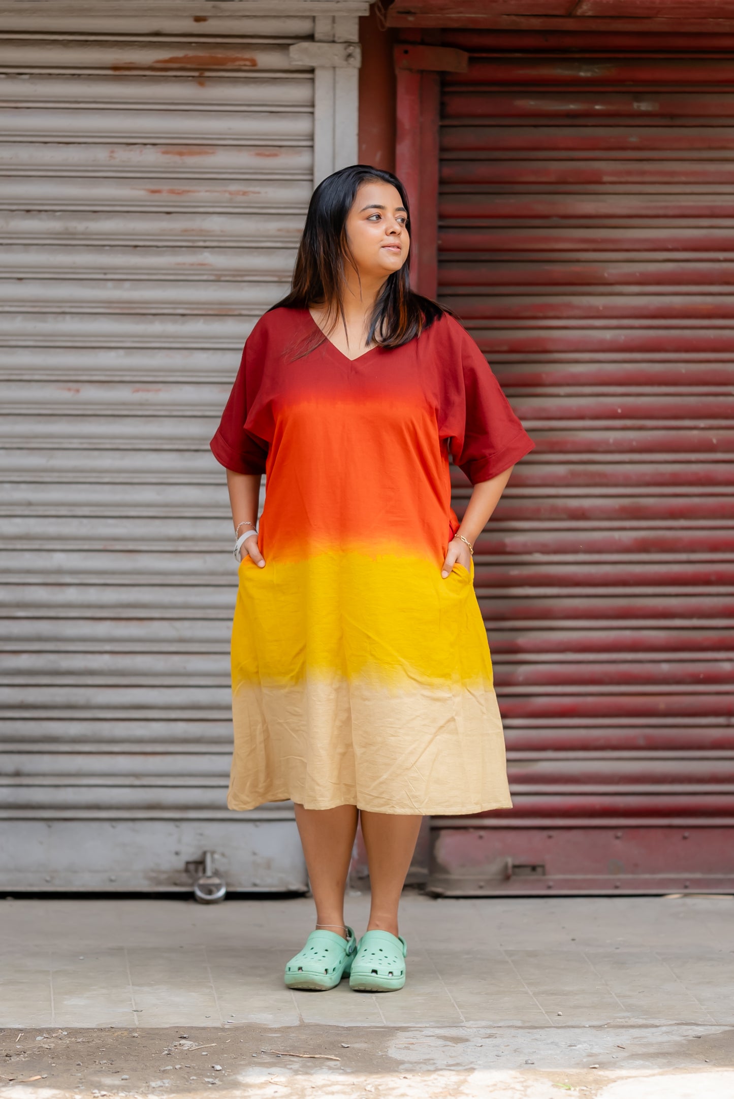 Ombre Hand-dyed Handwoven Khadi Kimono Style Kurta Only (Brown Yellow Ombre)