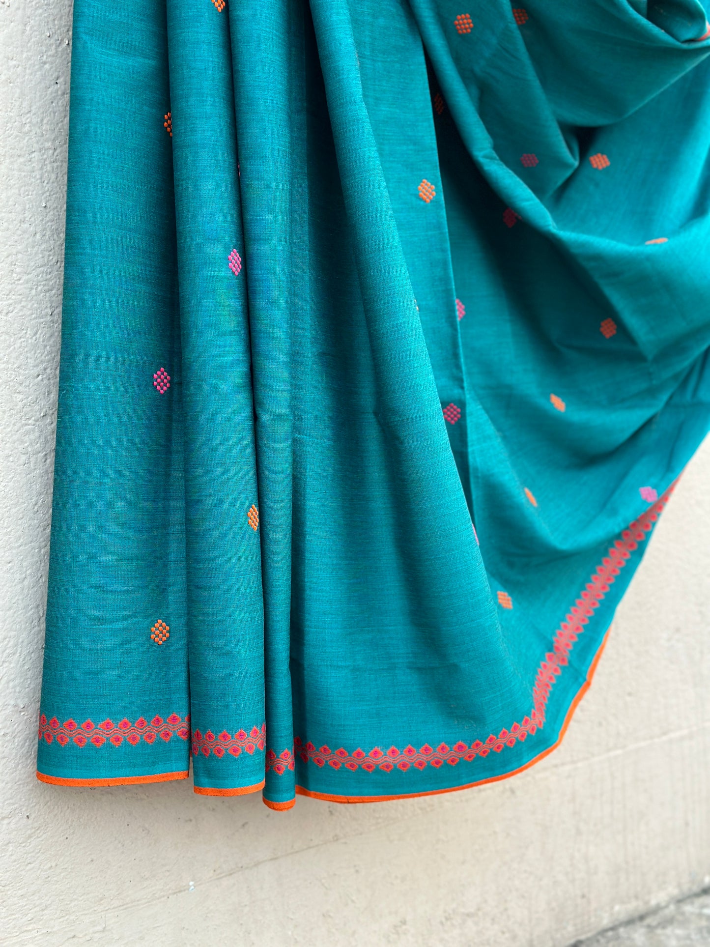 Handwoven Pure Bengal Cotton Saree ( Turquoise )