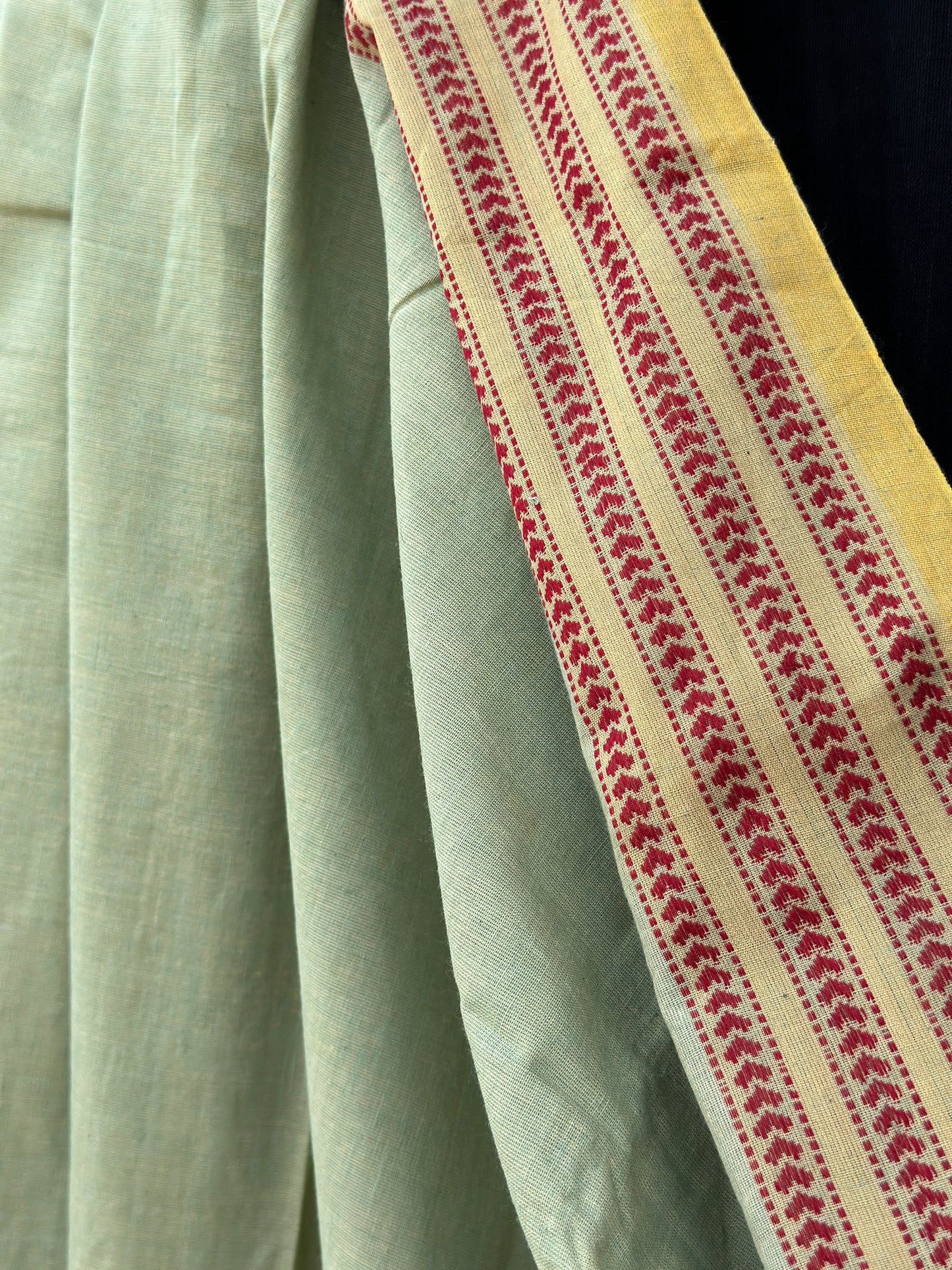 Handwoven Pure Cotton Begampuri Saree with Intricate Extra Weft Border and Pallu ( Mint Green)