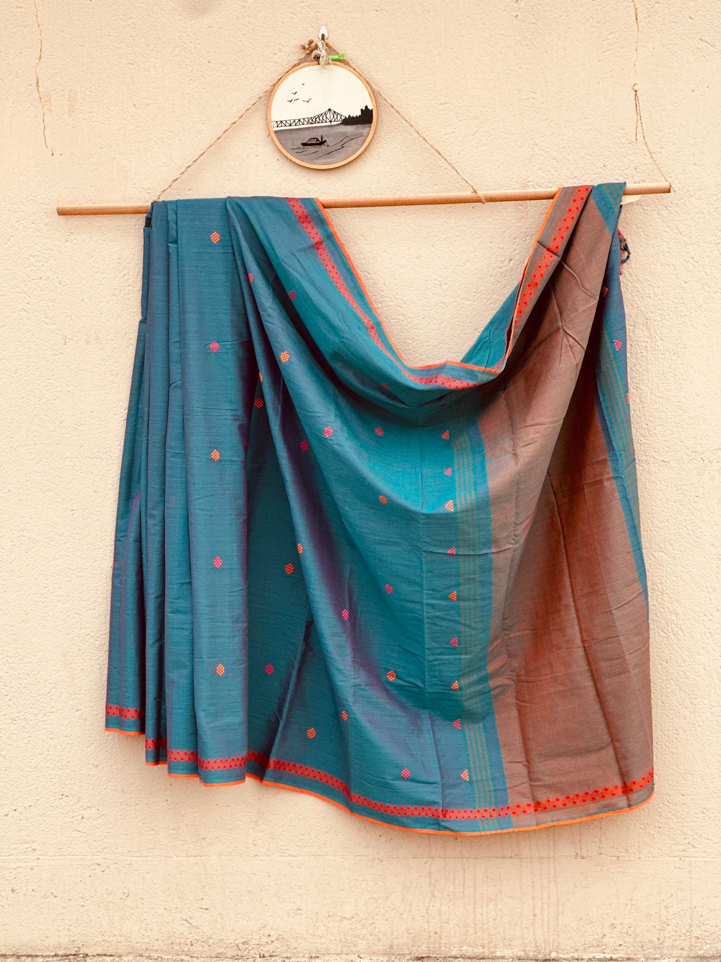 Handwoven Pure Bengal Cotton Saree ( Turquoise dual tone )