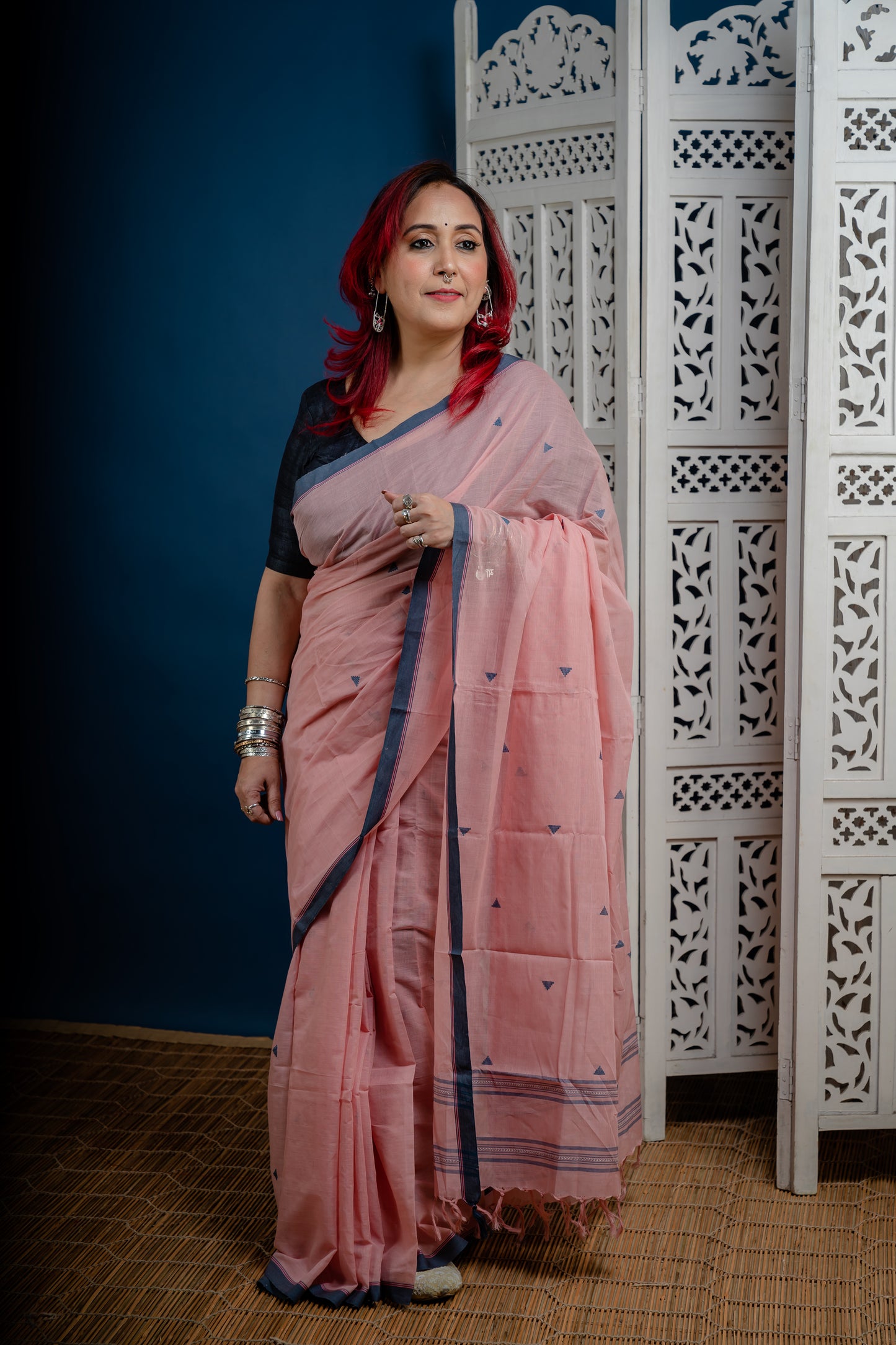 Blush 2.0- Handwoven Pure Cotton Begampuri Saree ( Baby Pink)