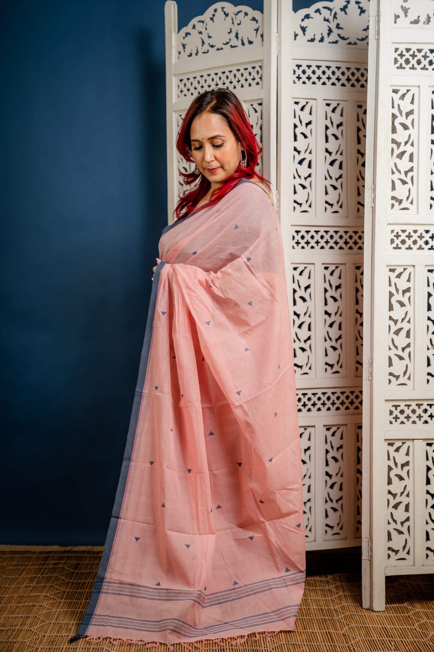 Blush 2.0- Handwoven Pure Cotton Begampuri Saree ( Baby Pink)