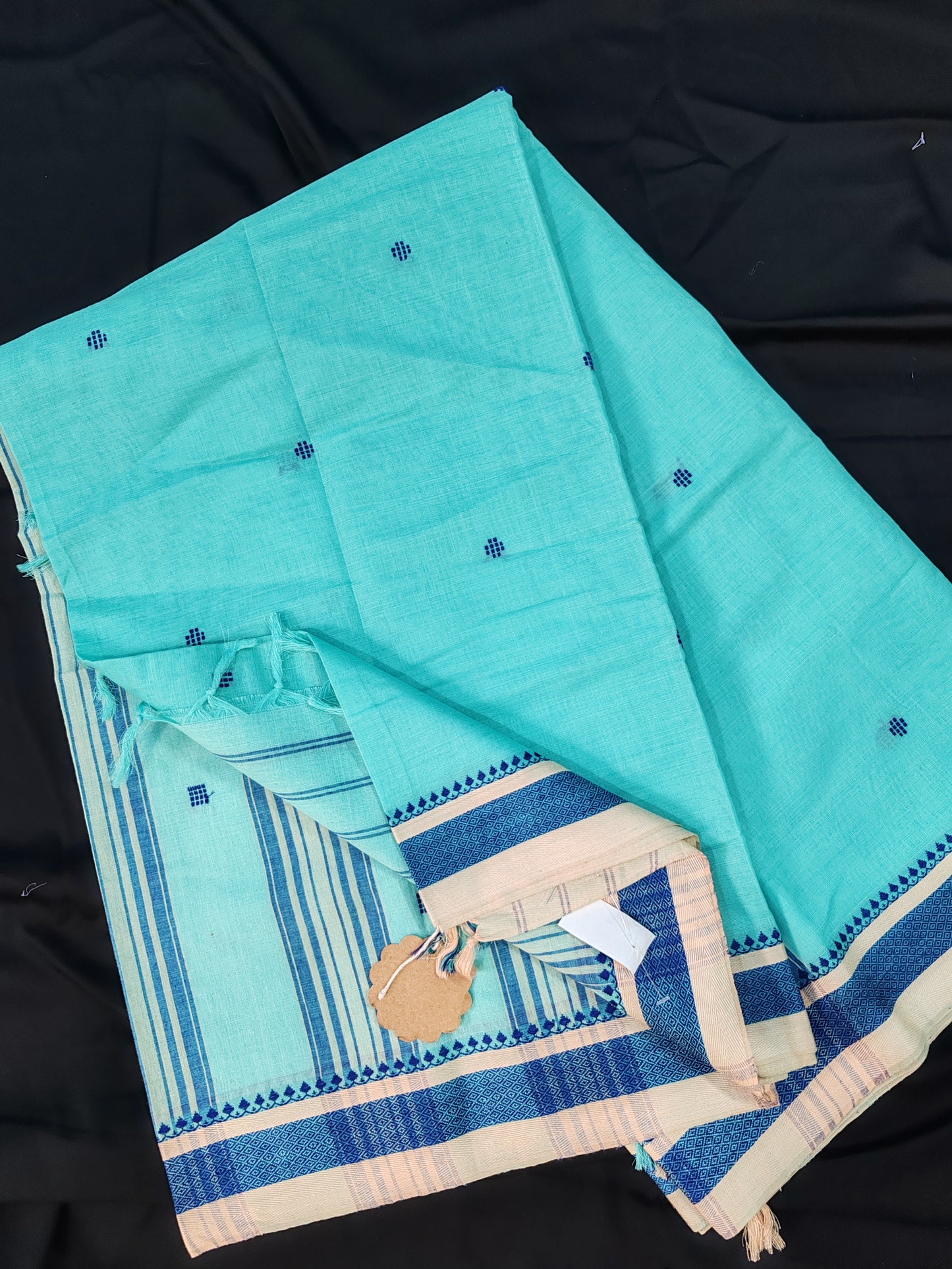 Sky Blue with Buta Handwoven Cotton Begampuri Saree