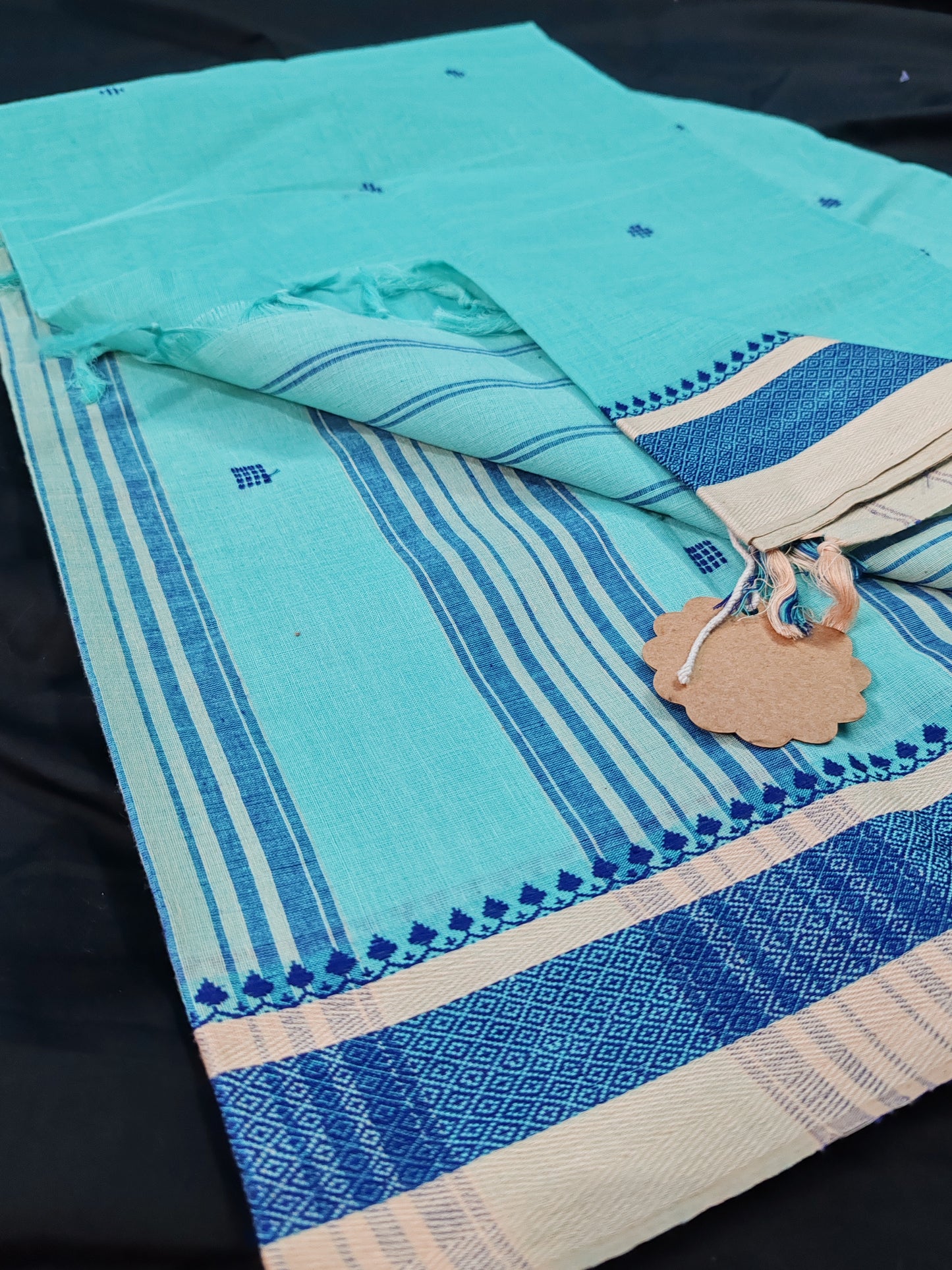 Sky Blue with Buta Handwoven Cotton Begampuri Saree