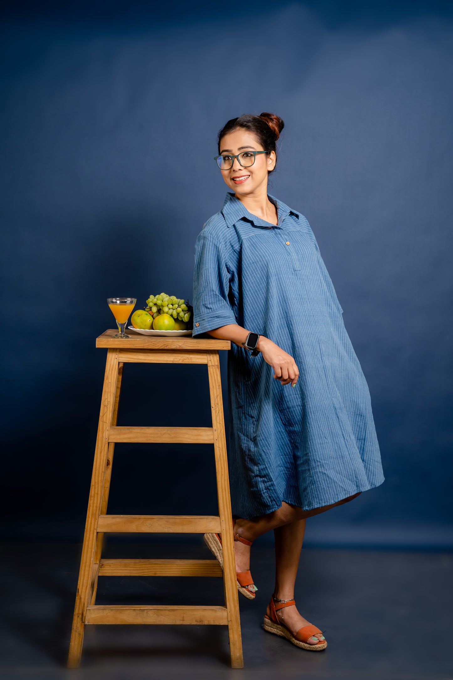 Natural Dyed Indigo Striped Shirt Dress