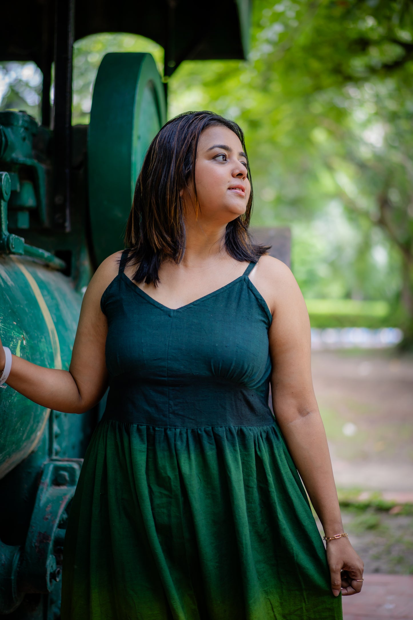 Ombre Hand-dyed Handwoven Khadi flared dress ( Green Ombre)