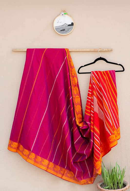 Begampuri Handwoven Pure Mercerised Cotton Saree with BP ( Magenta)