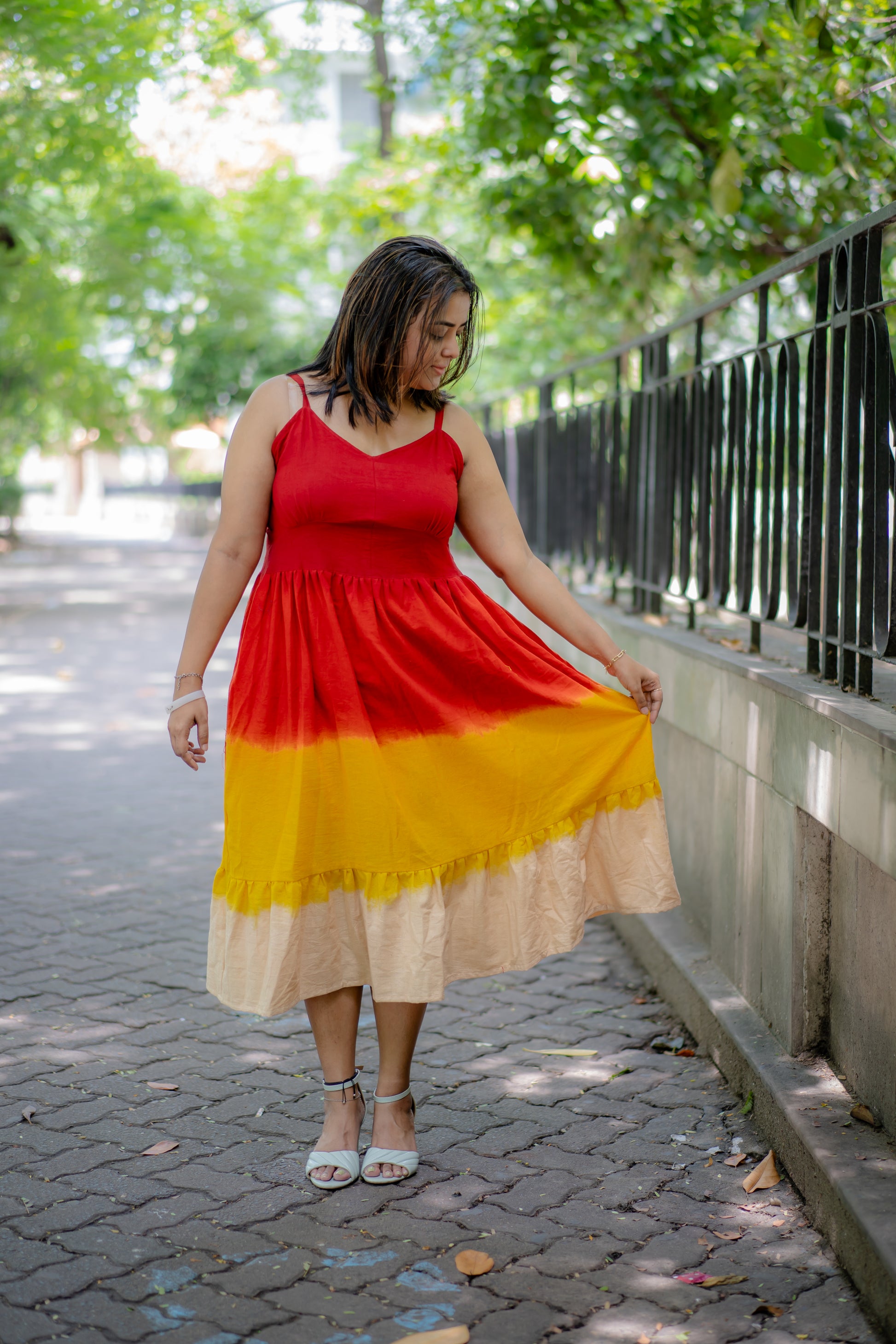 svaha dresses Ombre Hand-dyed Handwoven Khadi flared dress ( Red Ombre) – Svaha By Alo