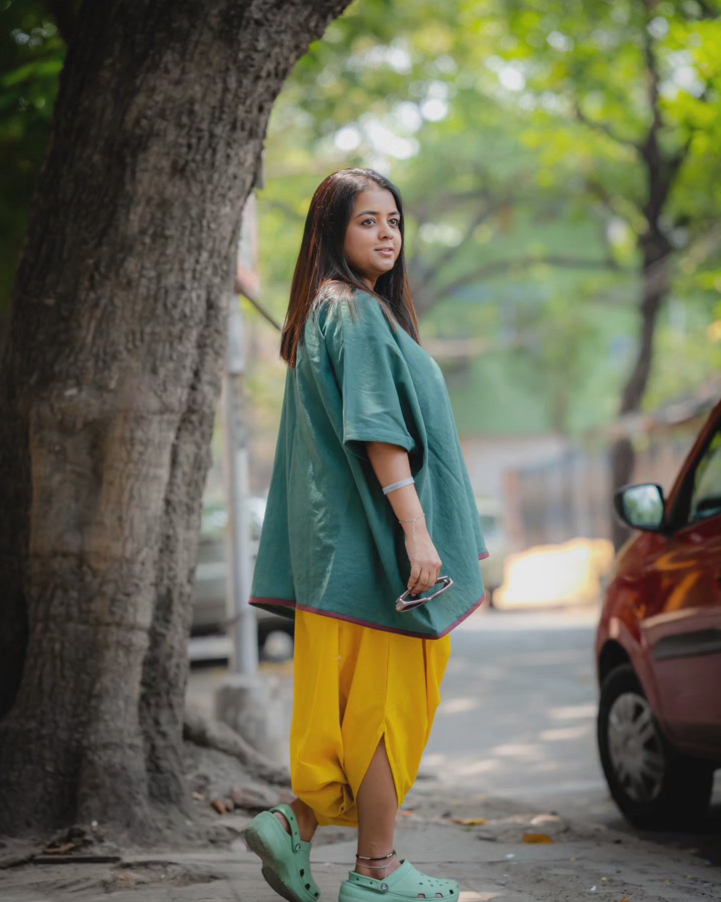 Boxy kaftan Style Loose Khadi Top ( Green and Brown)