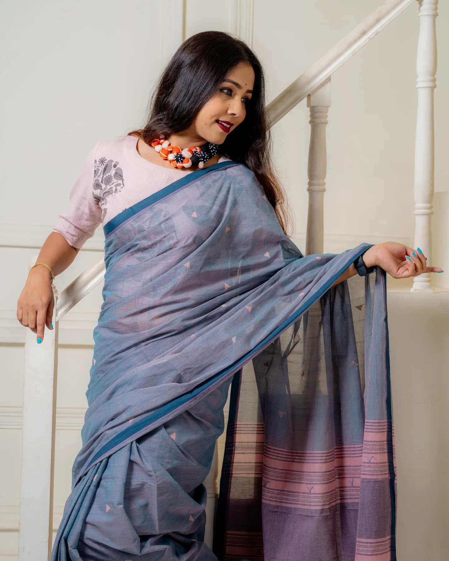 Blush 2.0- Handwoven Pure Cotton Begampuri Saree ( Teal Green Tone)