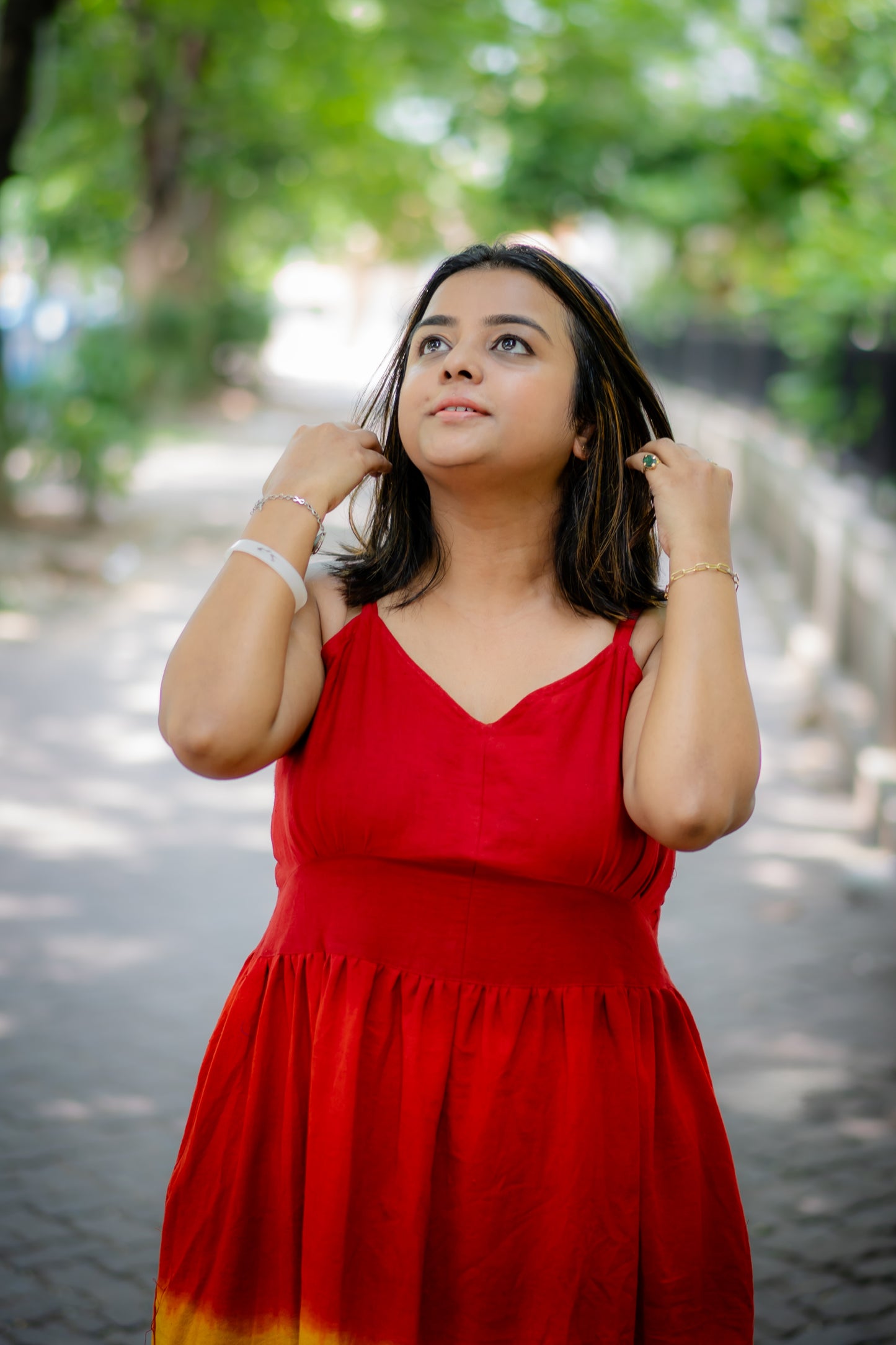 Ombre Hand-dyed Handwoven Khadi flared dress ( Red Ombre)