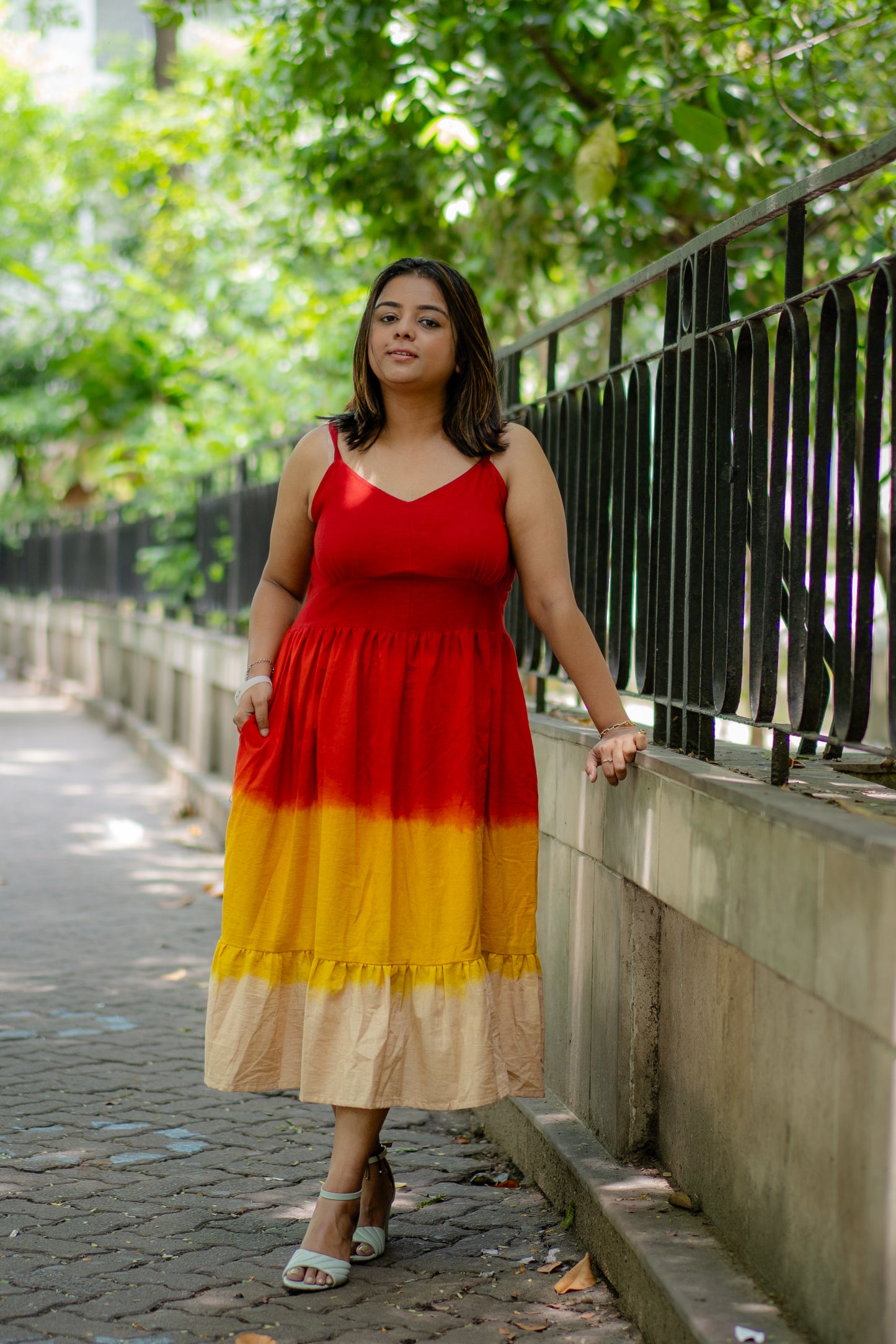 Ombre Hand-dyed Handwoven Khadi flared dress ( Red Ombre)