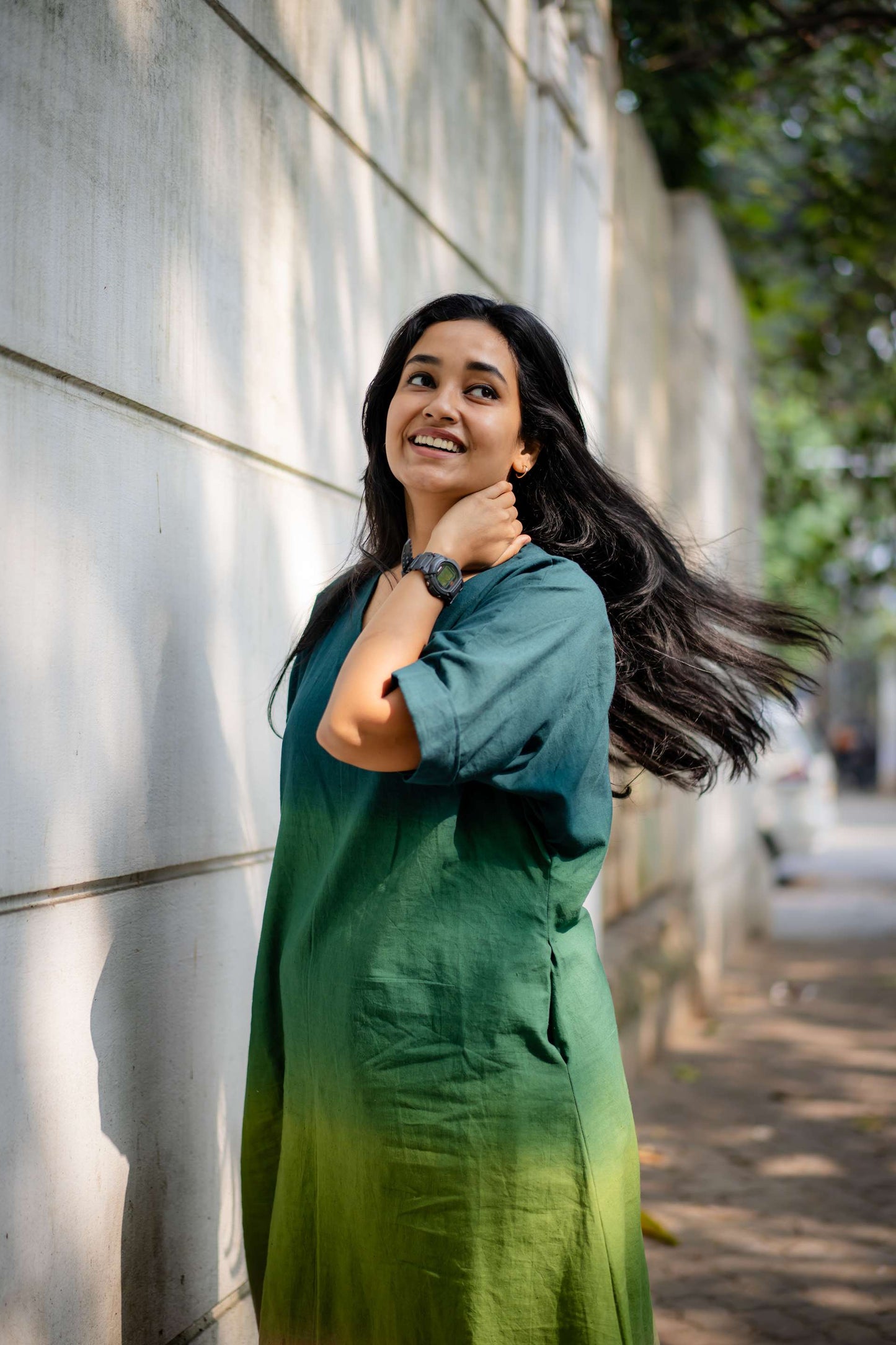 Green Ombre Hand-dyed Handwoven Khadi Kimono Kurta with Khadi Culotte