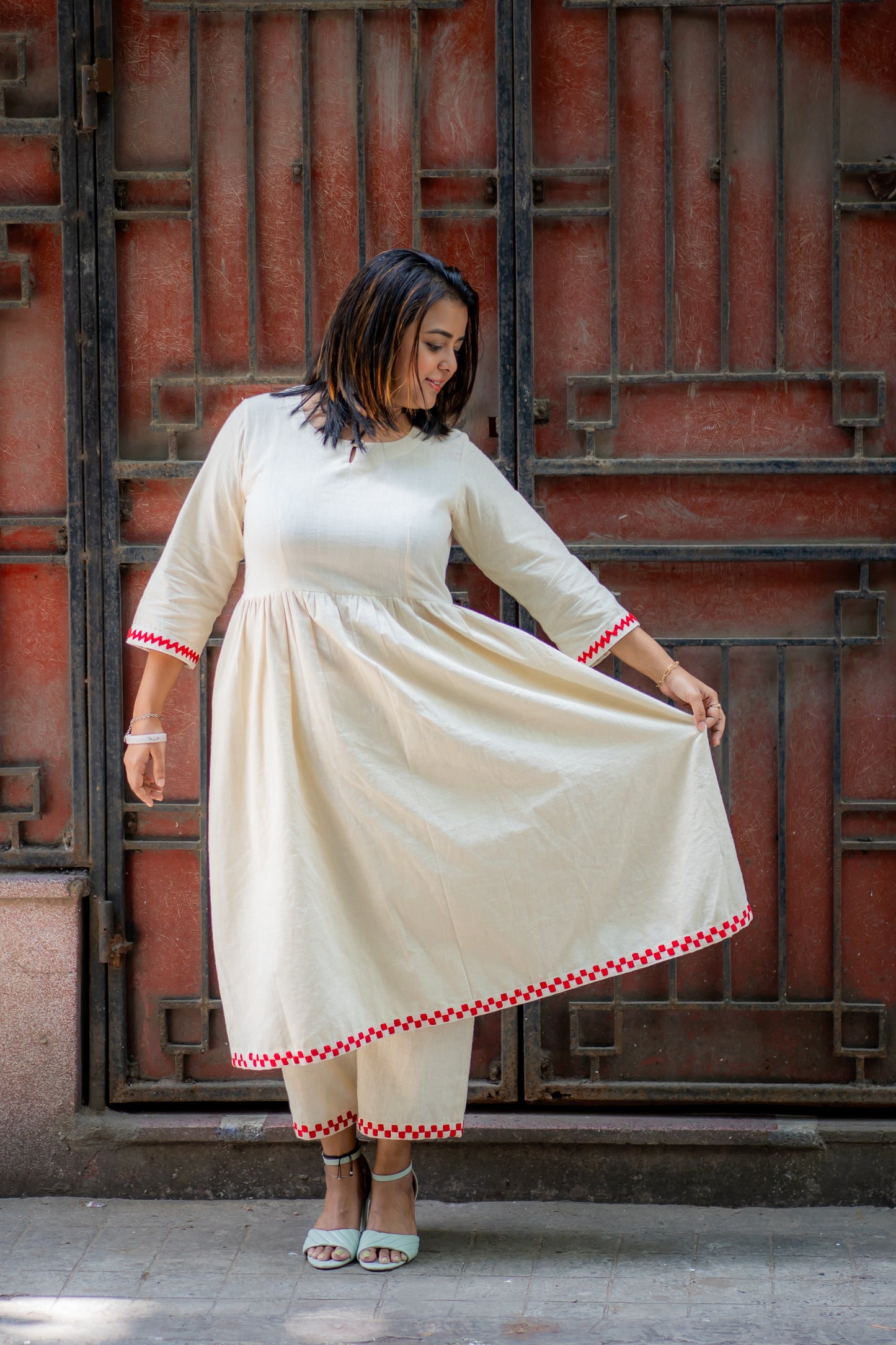 Uma Kurta Set( Pure Khadi Kurta Set with detailed Hand Embroidery)