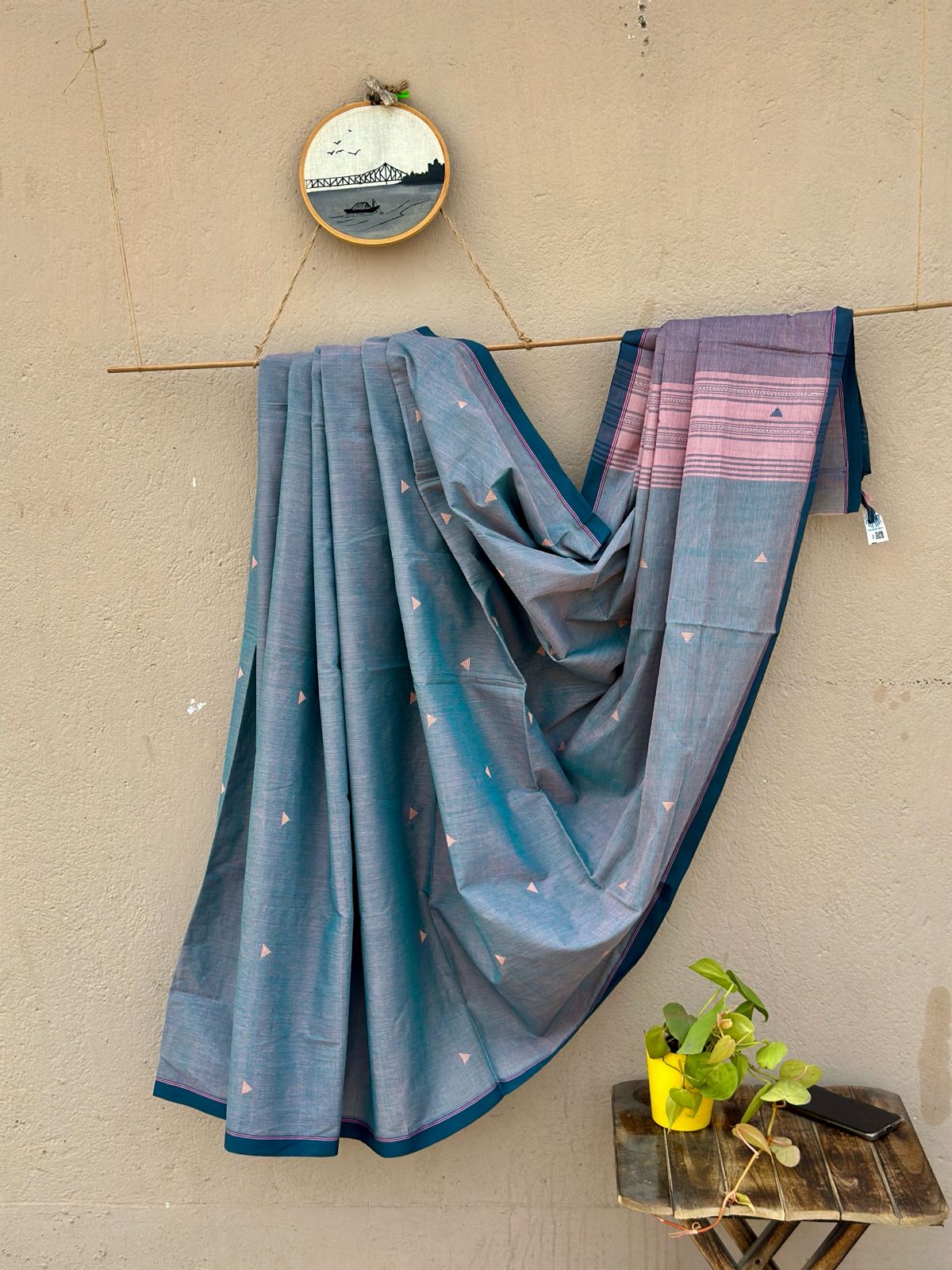 Blush 2.0- Handwoven Pure Cotton Begampuri Saree ( Teal Green Tone)