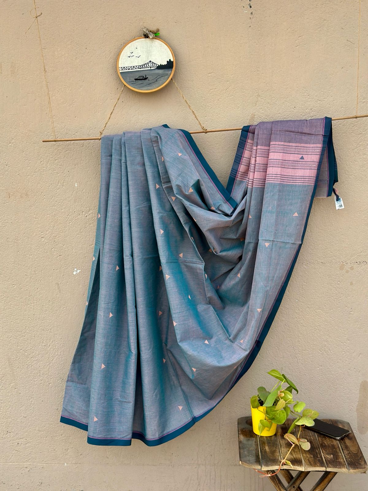 Blush 2.0- Handwoven Pure Cotton Begampuri Saree ( Teal Green Tone)